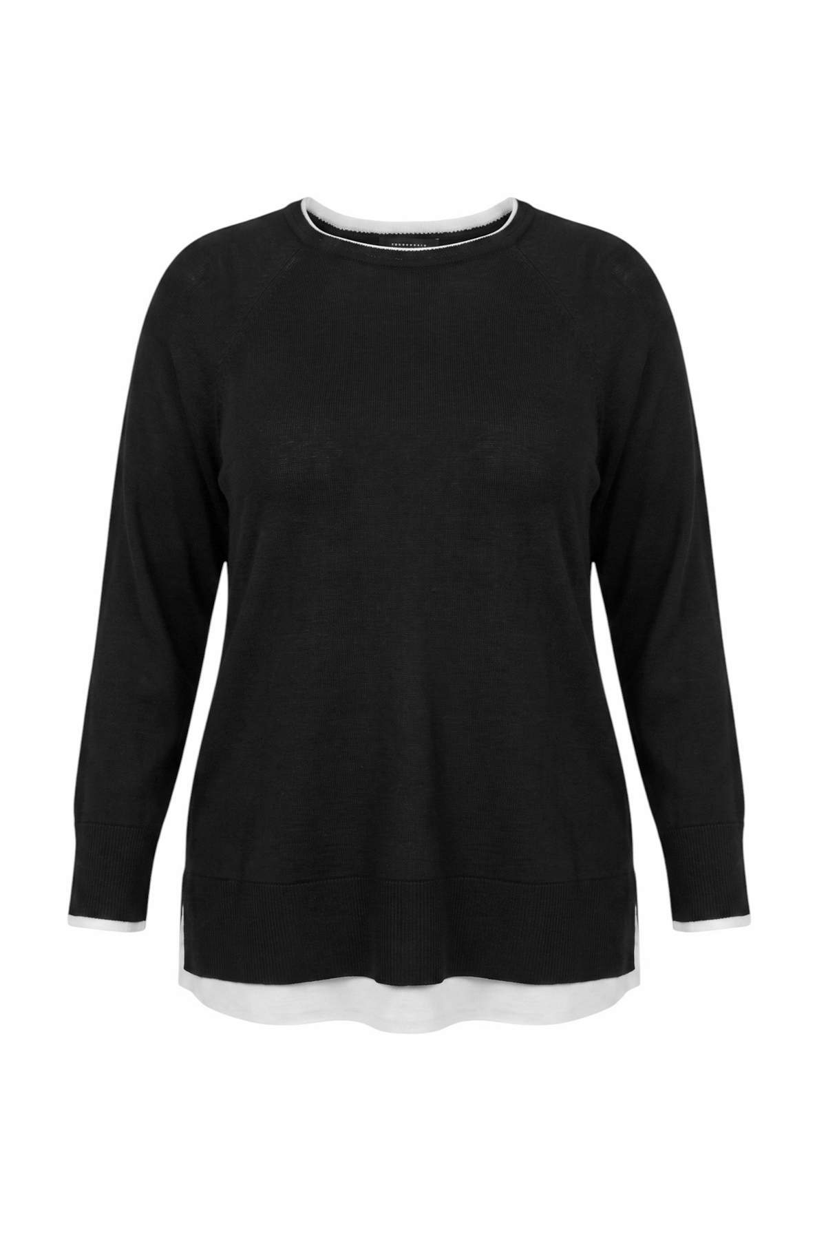 Trendyolmilla Curve Wardrobe Essentials Siyah Çizgi Detaylı Mevsimlik İnce Triko Kazak TBBAW27AN00033