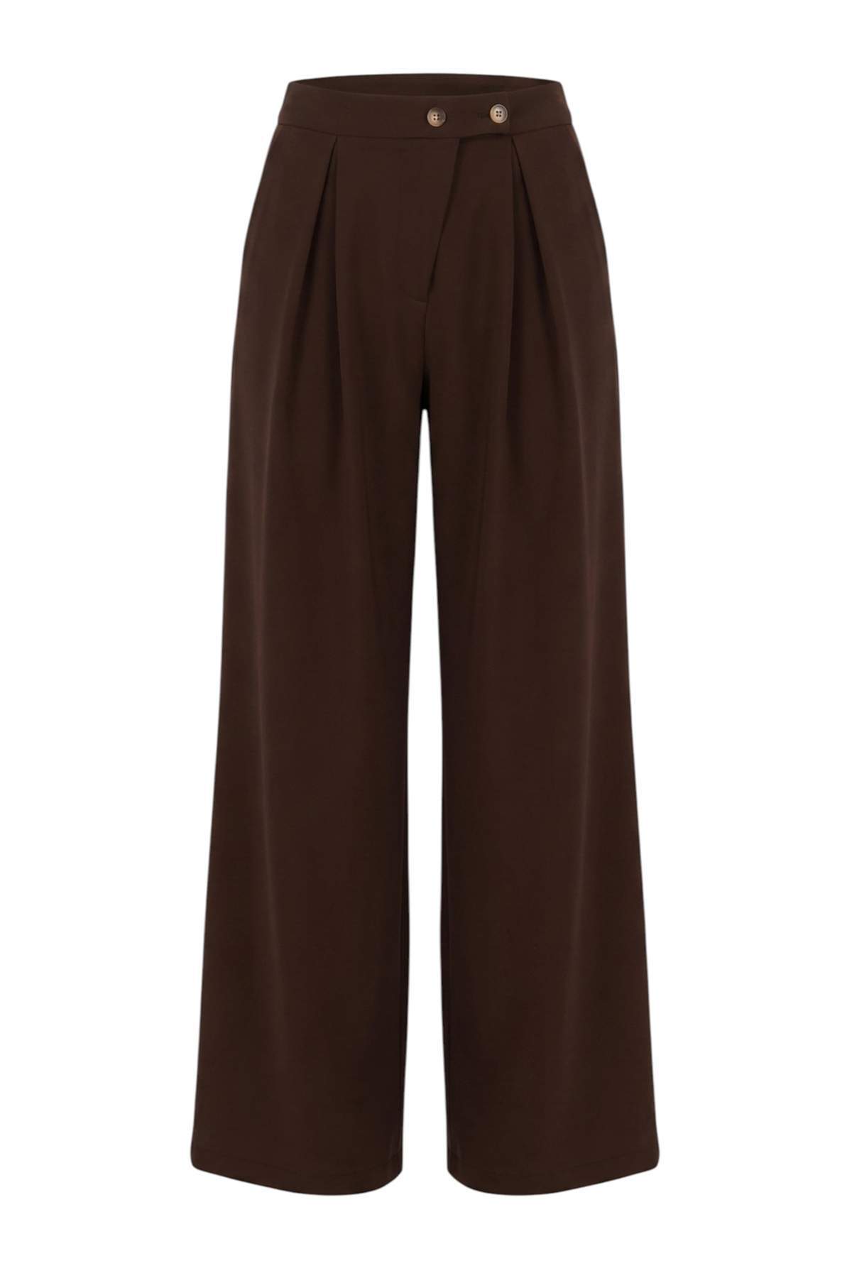 Trendyolmilla Kahverengi Extra Geniş Paça Dökümlü Pilili Pantolon TWOAW27PL00066
