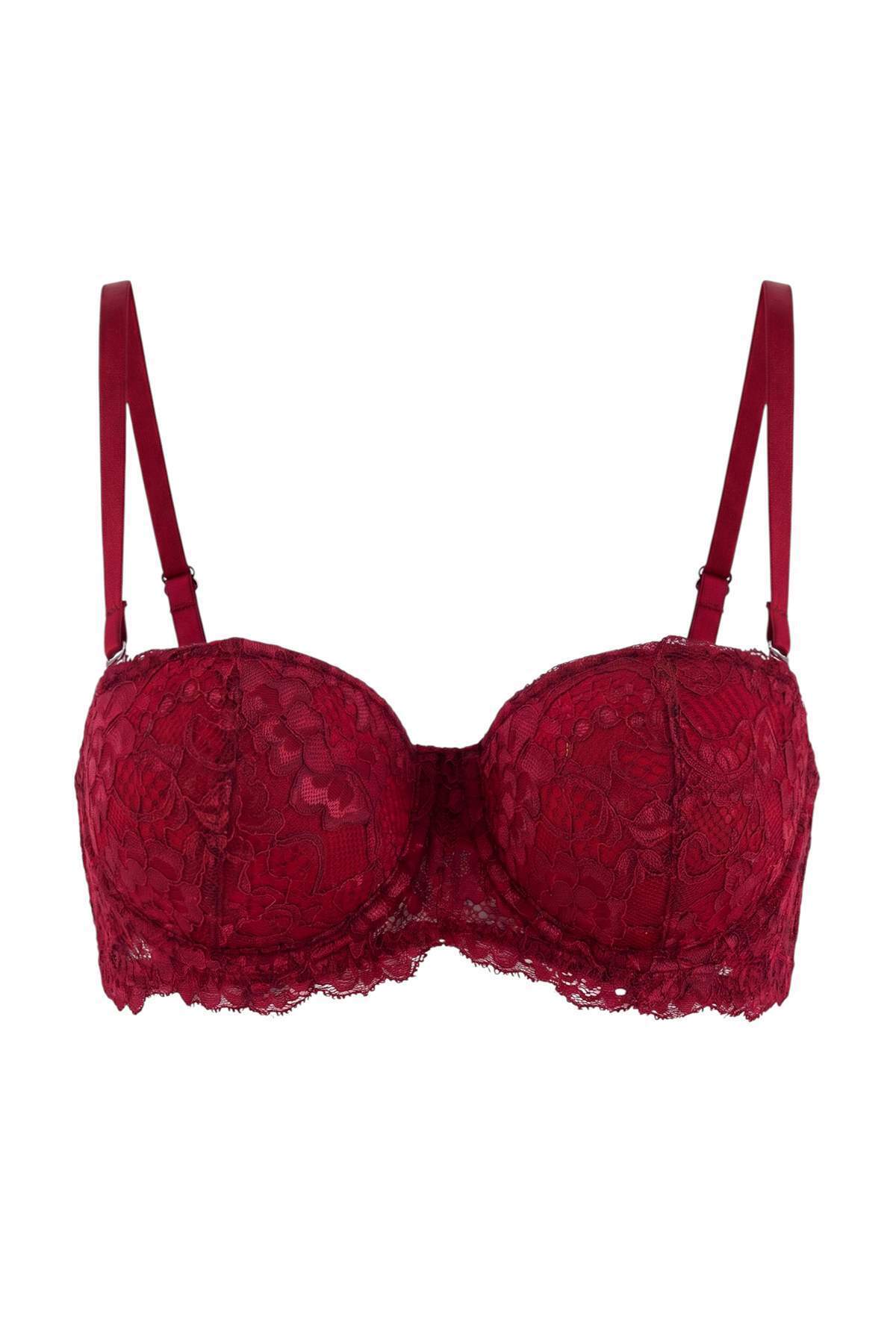 Trendyolmilla Bordo Dantelli İp Askılı Kaplı Balkonette Örme Sütyen THMSS24SU00021