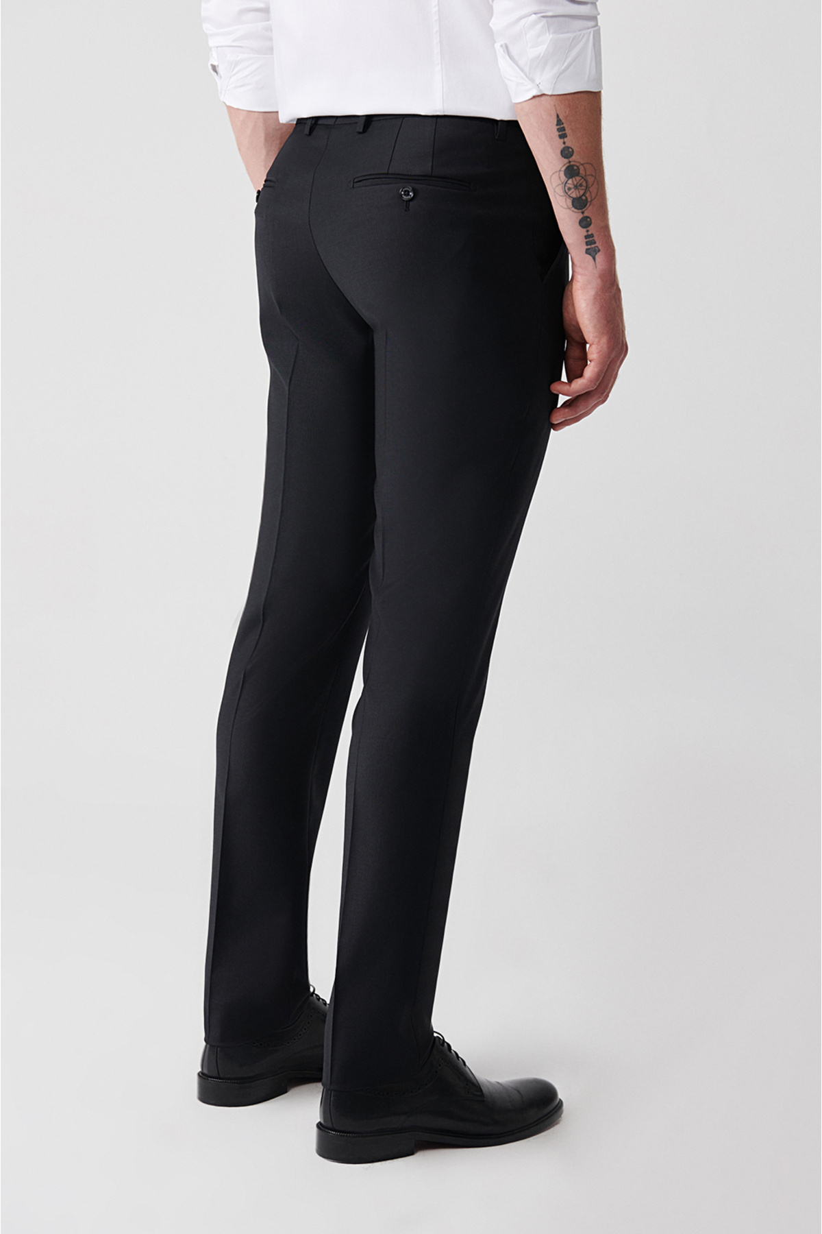 کت و شلوار مردانه مشکی با یقه کلاهدار و دو چاک از ترکیب پشم مدل Comfort Slim Fit B007701