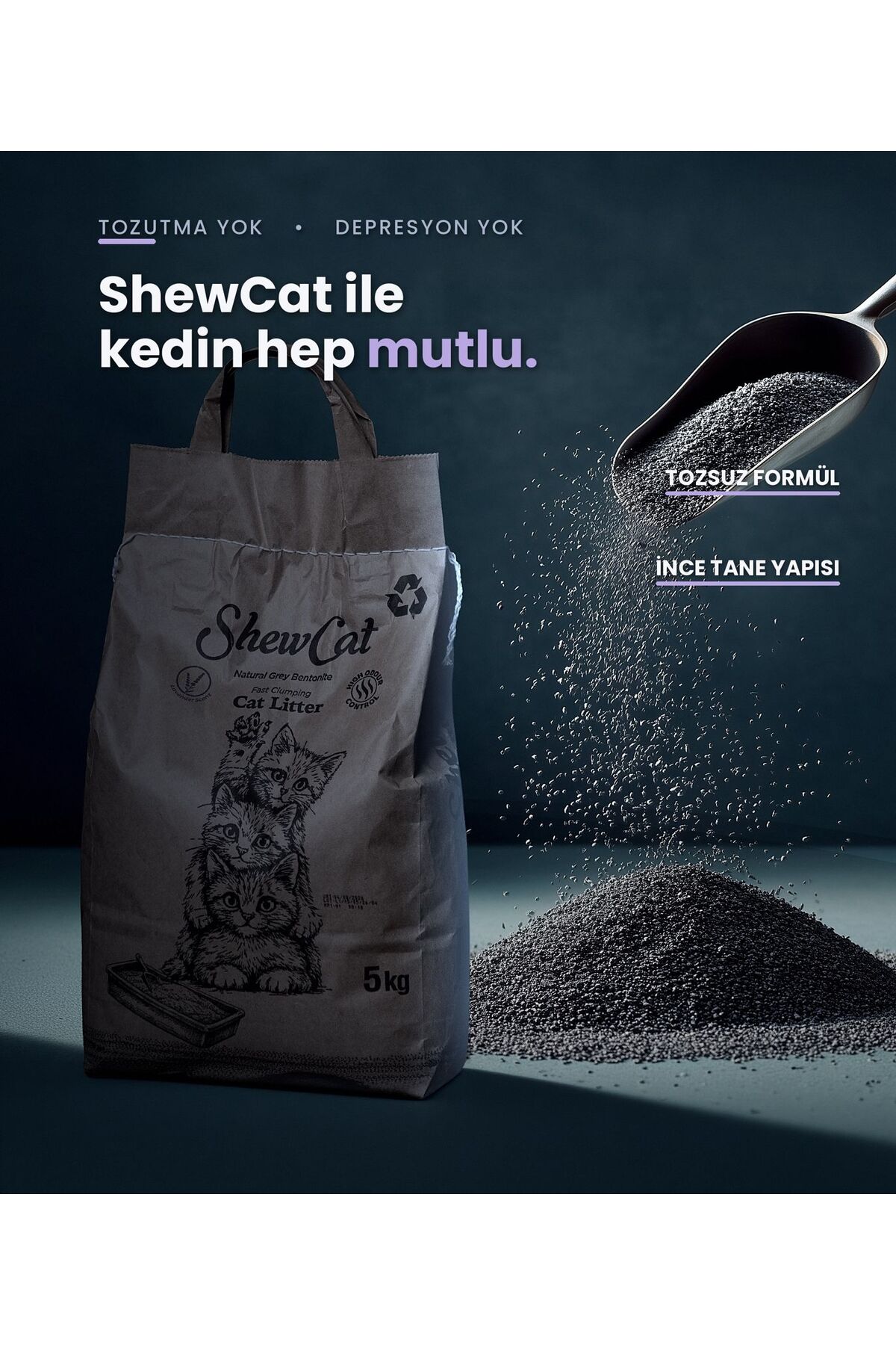 ShewCat 2'li Avantaj Paketi Topaklanan, Tozsuz, Koku Hapseden Lavantalı Bentonit Kedi Kumu 2x5Kg