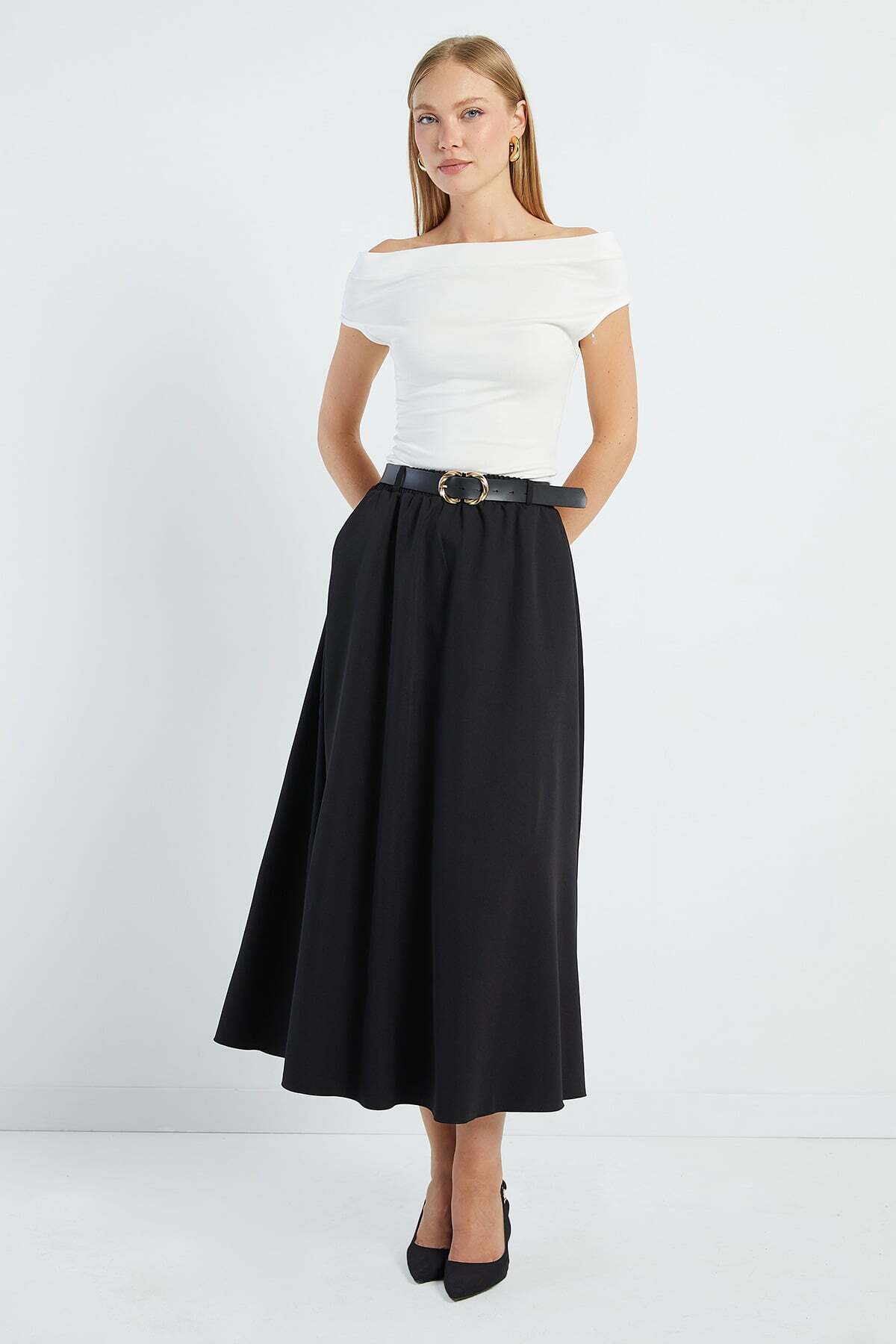 Fulla Moda Beli Kemerli Maxi Boy Etek görsel 4
