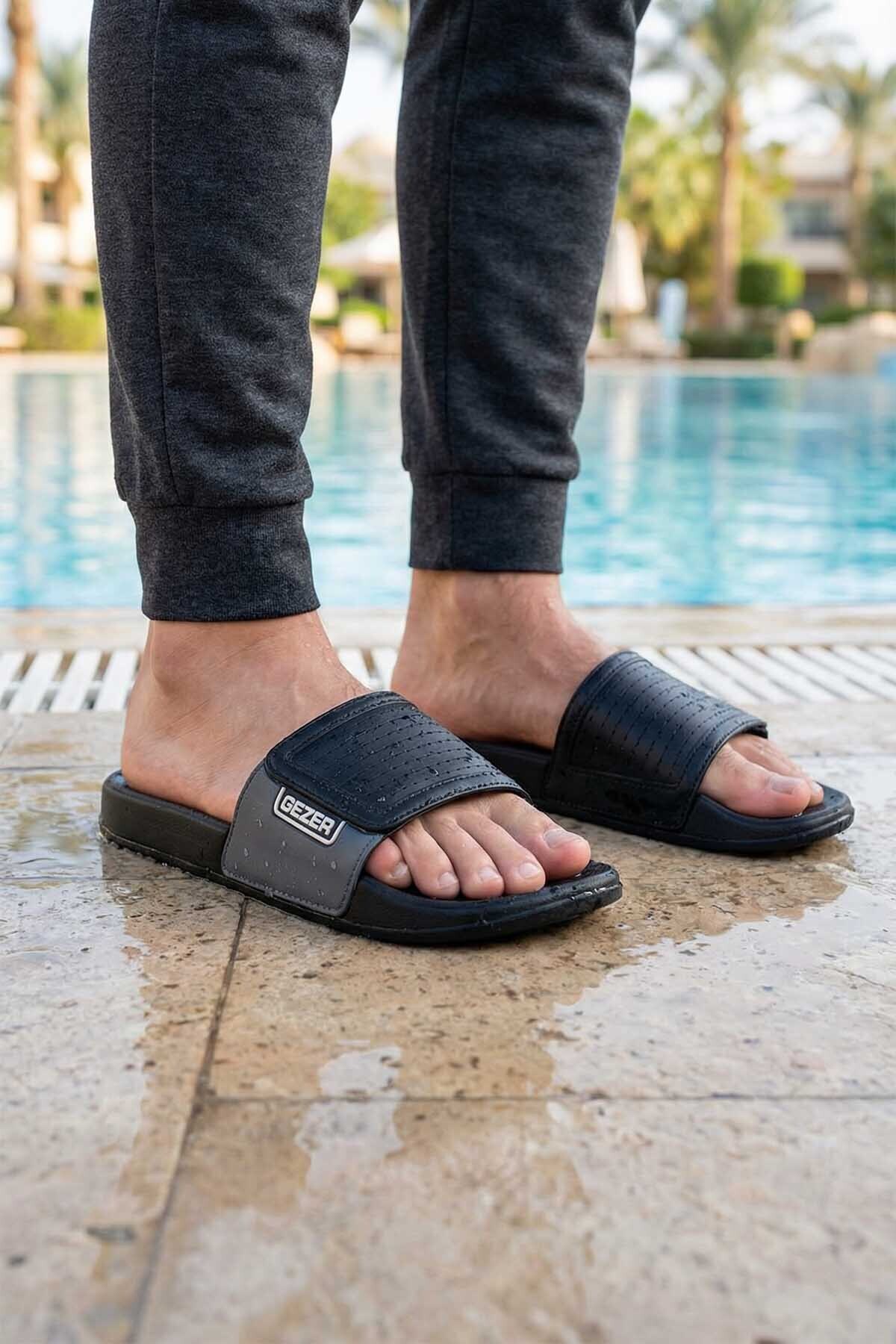 GEZER Erkek Yazlık Eva Islak Zemine Uygun Günlük Ev Bahçe Havuz Banyo Terlik