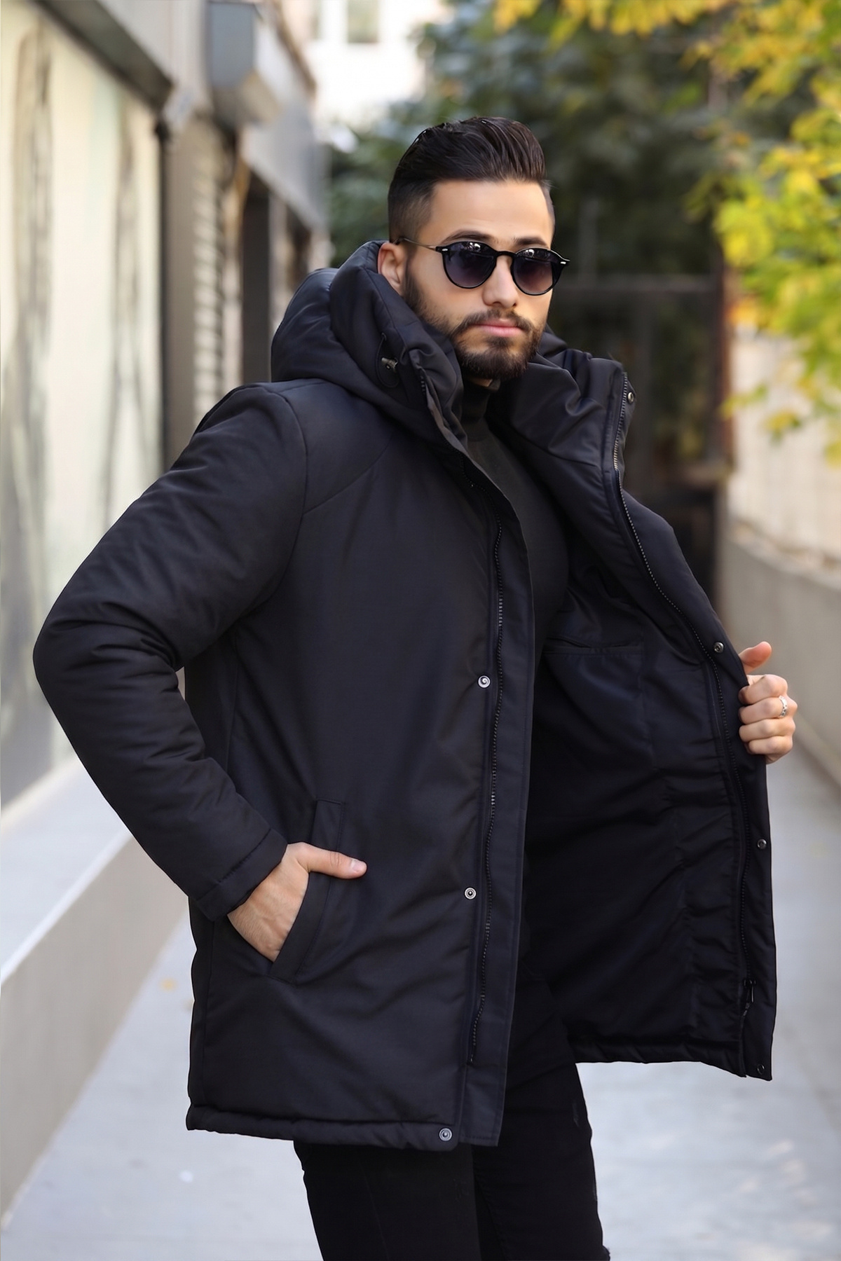 D1fference Erkek Kışlık Parka Sıcak Tutan Dolgu Kalın İç Astarlı Su İtici Rüzgar Geçirmez Kapüşonlu Parka Mont görsel 2