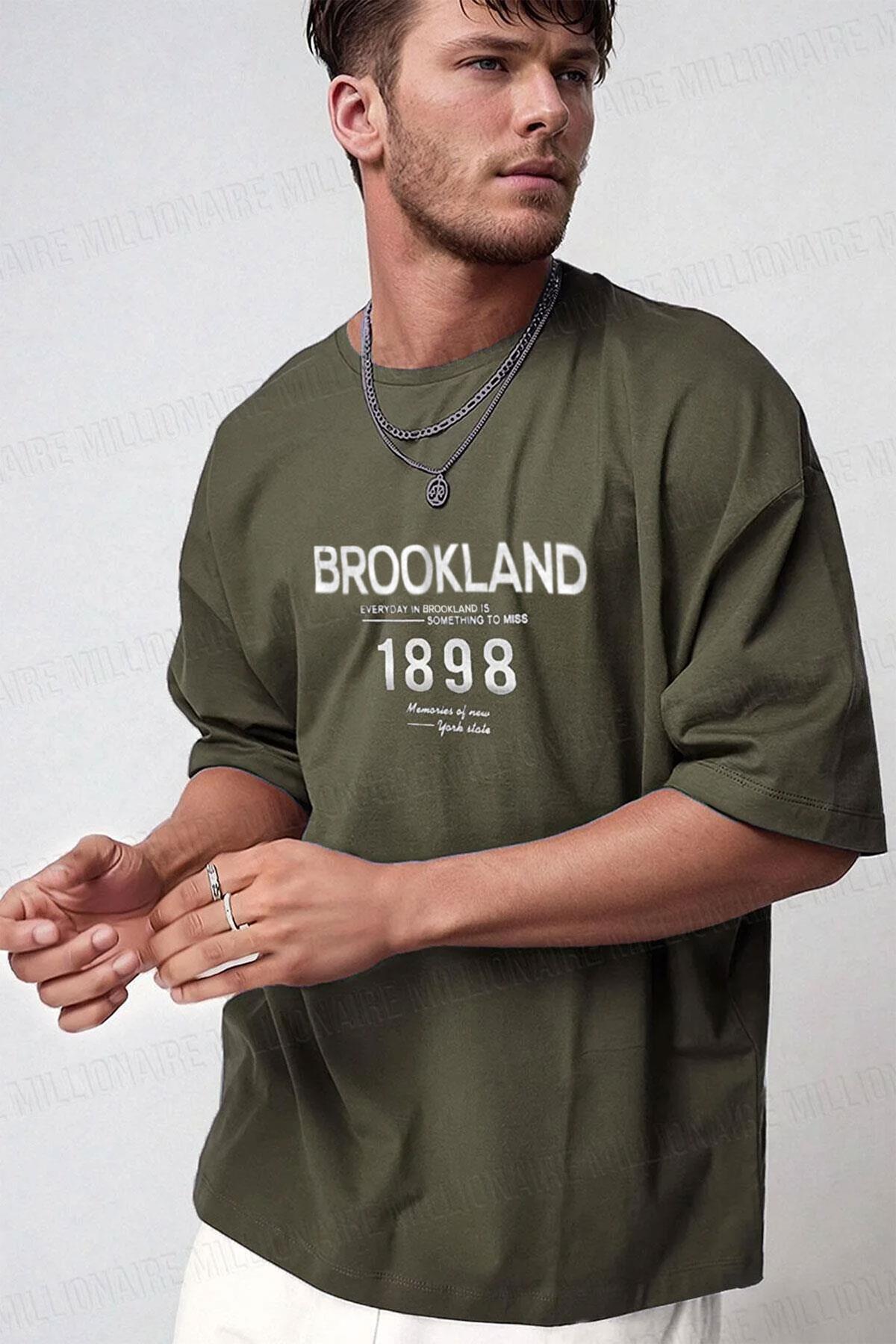 Teenage Millionaire Erkek 1898 Baskılı Haki Oversize Salas T-Shirt görsel 2