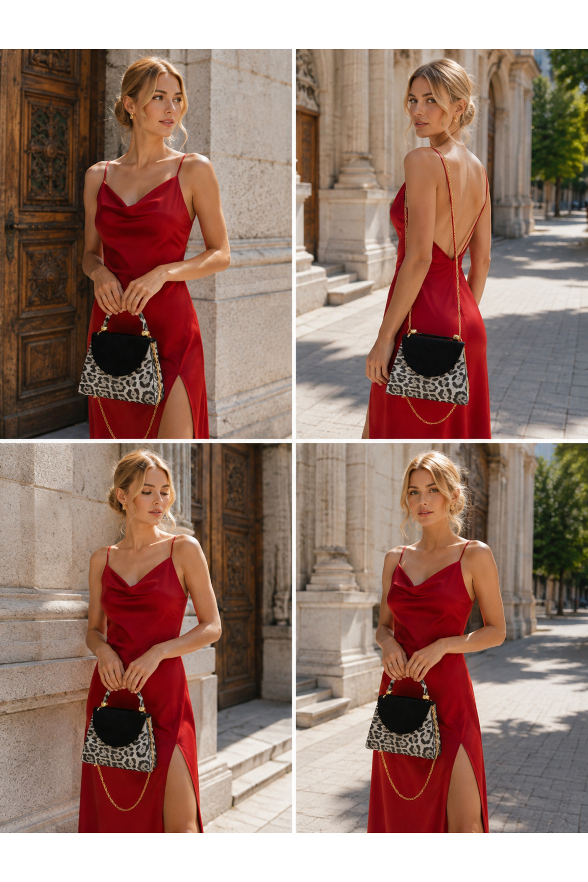 womenacs Siyah Beyaz Renk Leopar Desenli Nubuk Kapak Materyal Tasarım Abiye Clutch Zincir Askılı El Düğün Nişan Portföy Gece Çantası görsel 5