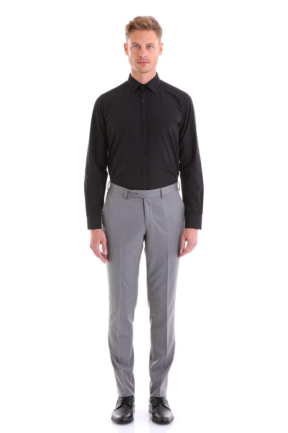 Siyah Slim Fit Düz Pamuklu Slim Yaka Uzun Kollu Klasik Gömlek — مشکی 20D190000111 — تصویر 6 از 8
