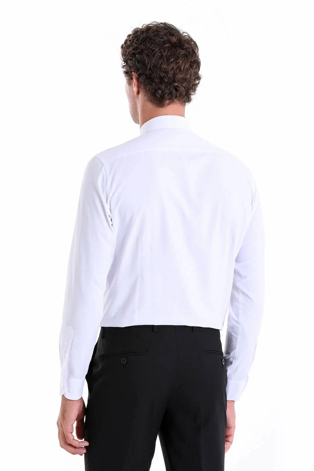 Hatemoğlu Beyaz Slim Fit Düz Pamuklu Slim Yaka Uzun Kollu Klasik Gömlek görsel 8
