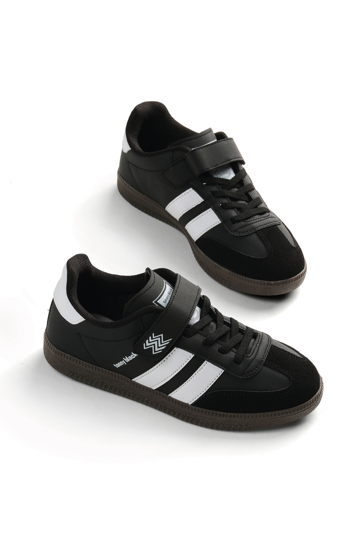 Tonny Black Çocuk Unisex Siyah Beyaz Termo Taban Yanı Şeritli Cırtlı Bağcıklı Sneaker