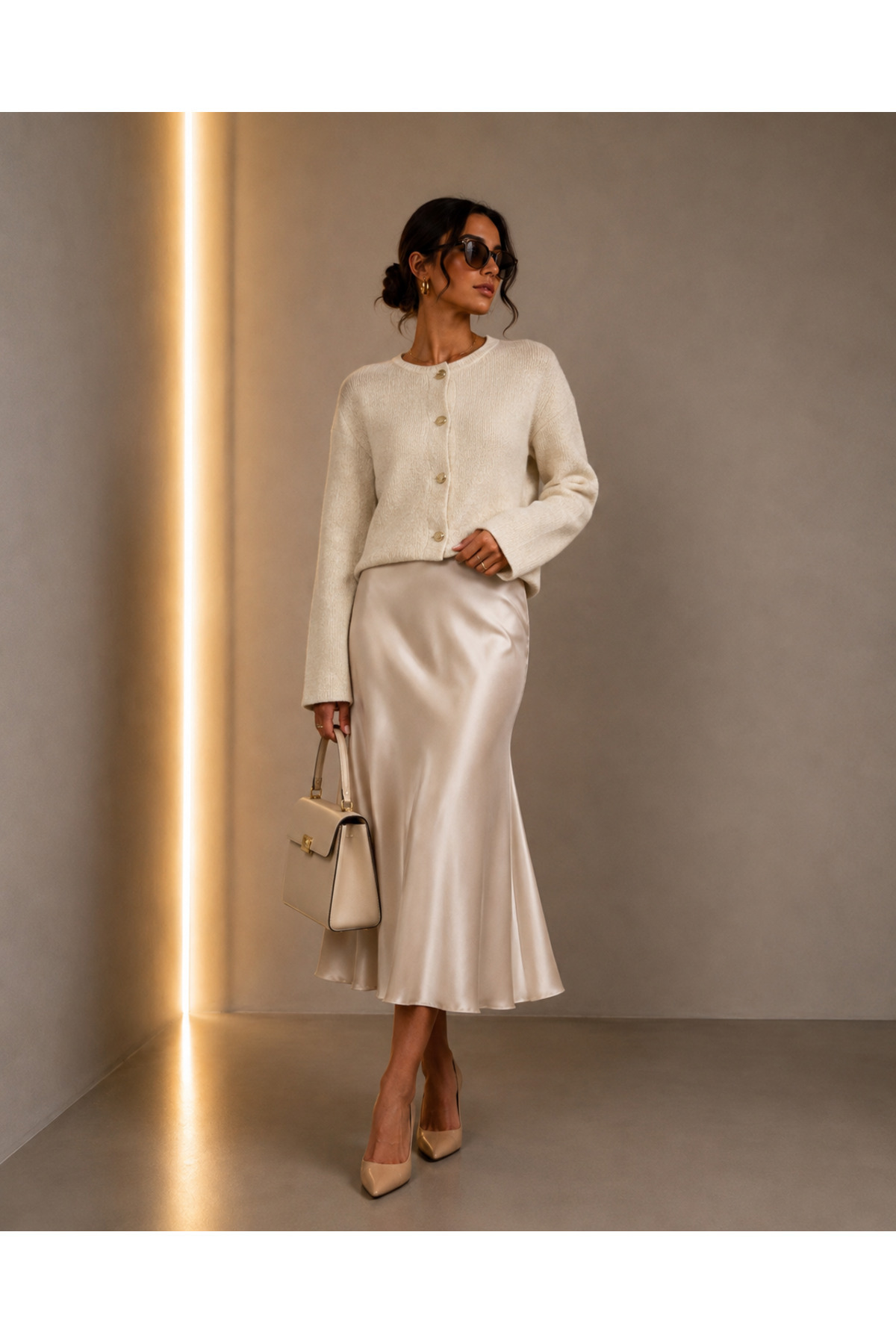 Vizon Collection Bej Düğme Detaylı Hırka