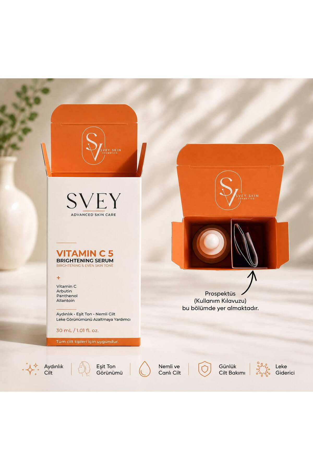 C Vitamini & Leke Giderici , Arbutin İçeren Aydınlatıcı Cilt Tonu Eşitleyici Serum 30 ml — 001907 — تصویر 3 از 7