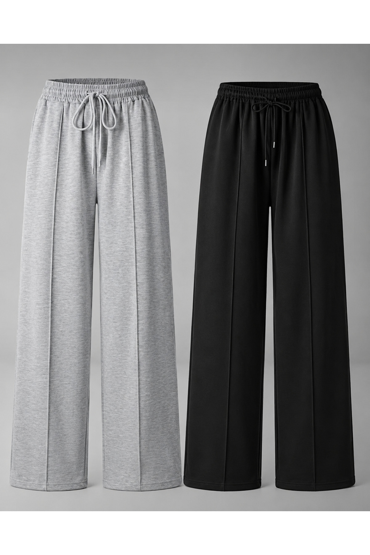 LACKH 2 Pieces Wide-Leg Black Gray Women's Sweatpants