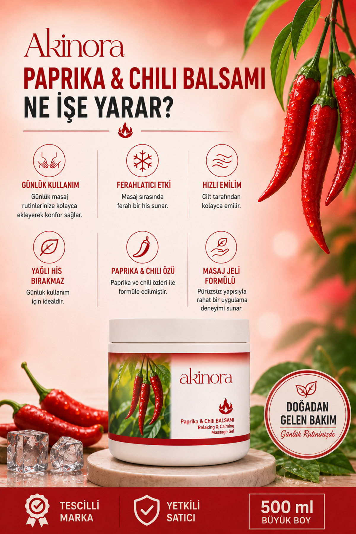 Kırmızı Biberli Masaj Jeli - Isıtıcı Etkili Yoğun Bakım Kremi (Chili Balsam) 500 ml. — 10002 — تصویر 2 از 4
