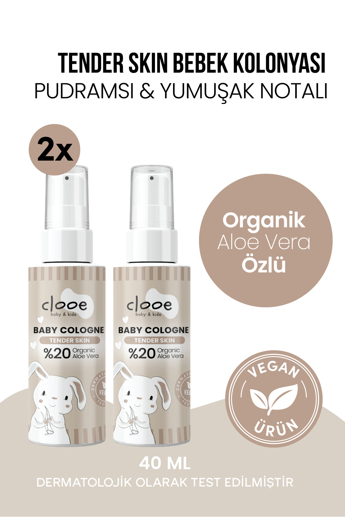 clooe 2'li Bebek Kolonyası Tender Skin 40 ml - Pudramsı ve Yumuşak Notalı - Organik Aloe Vera Özlü - Vegan - Hızlı Kuruyan — PKA067