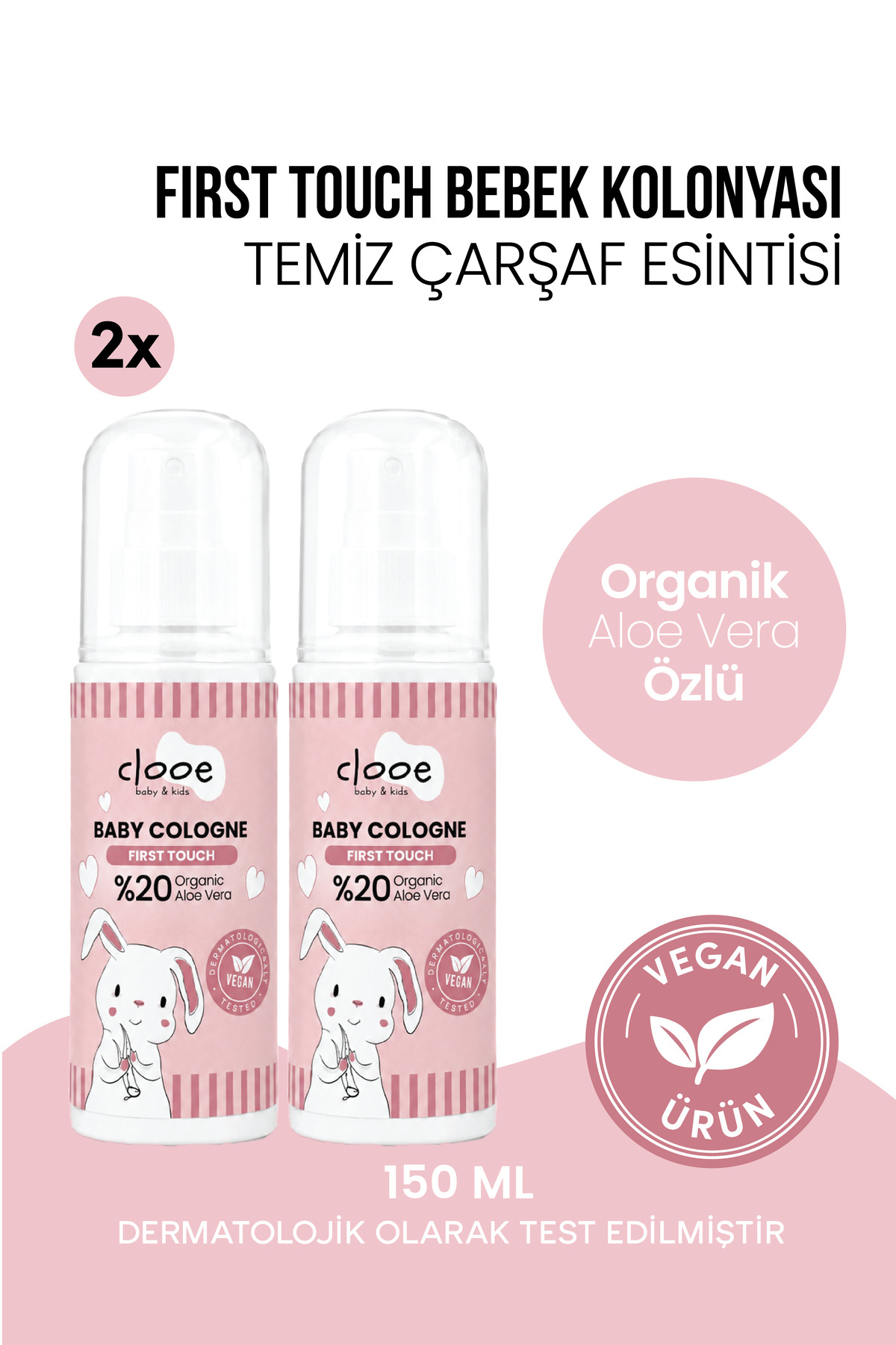 clooe 2'li Bebek Kolonyası First Touch 150 ml - Temiz Çarşaf Esintili - Organik Aloe Vera Özlü — PKA076