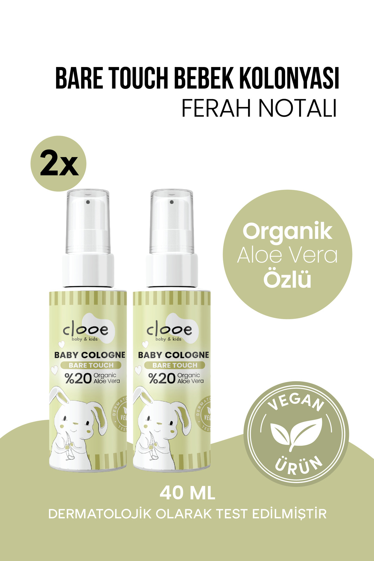 clooe 2'li Bebek Kolonyası Bare Touch 40 ml - Hafif ve Ferah Notalı - Organik Aloe Vera Özlü — PKA055