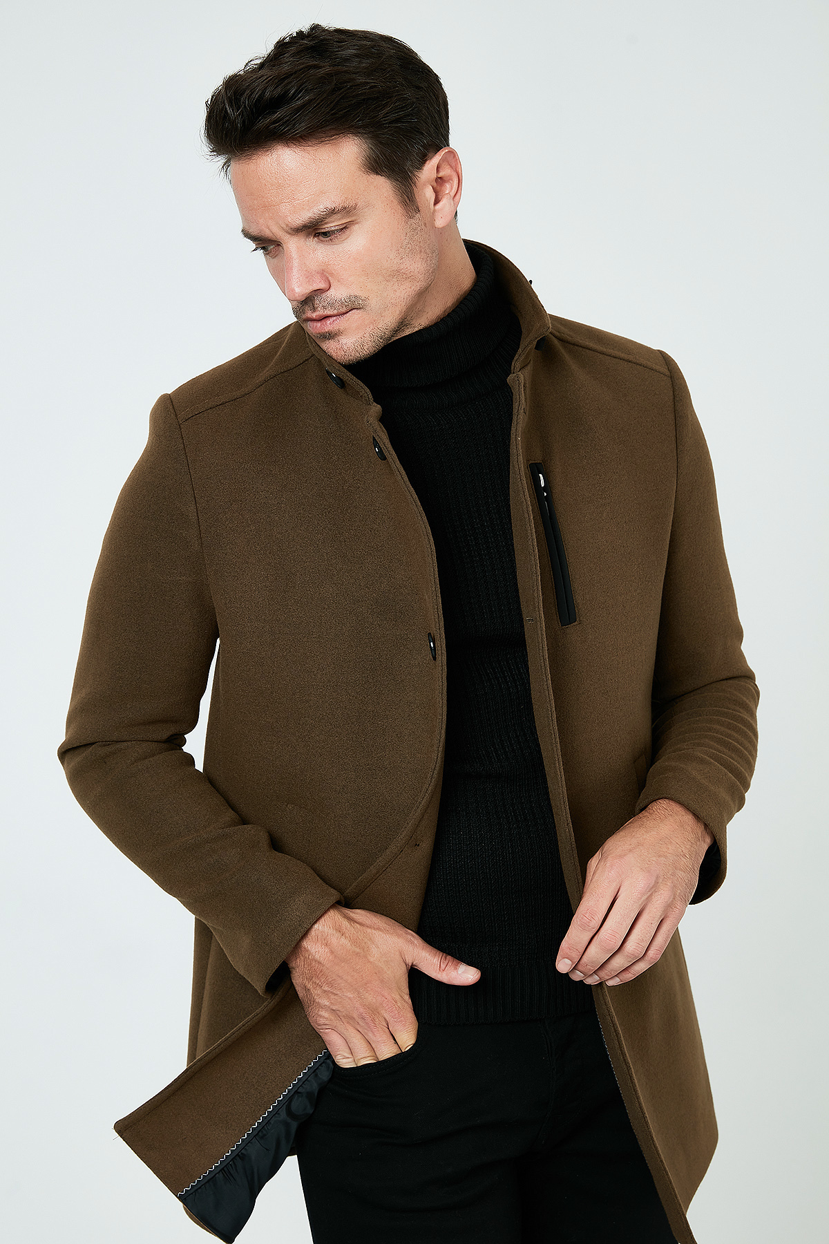 Buratti Relaxed Fit Düğmeli Dik Yaka Kaşe Kaban Erkek KABAN 5840099 görsel 2