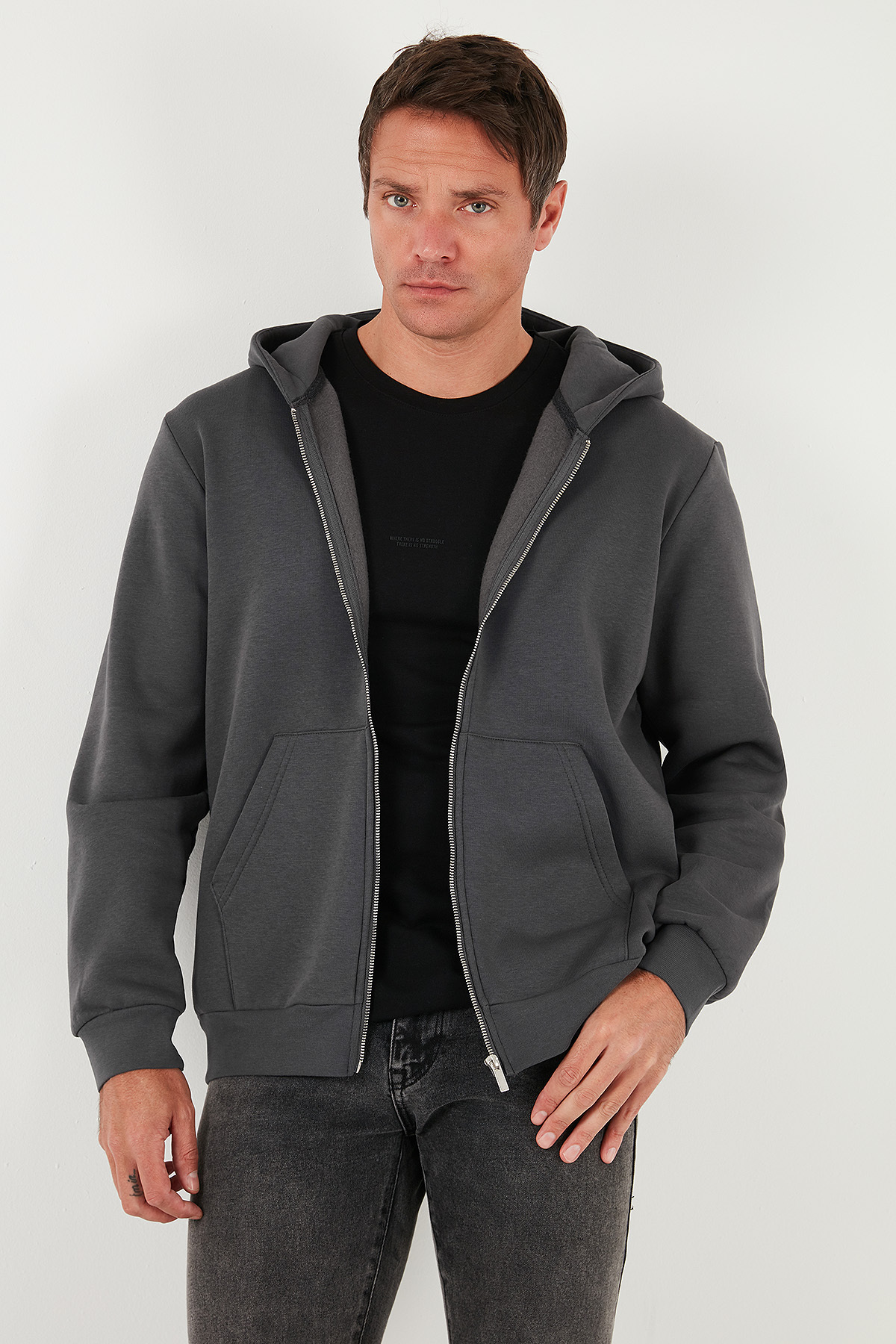 Buratti Regular Fit Kapüşonlu Fermuarlı İçi Tüylü Yumuşak Şardonlu Kışlık Sweat Erkek SWEAT 5905340 görsel 2