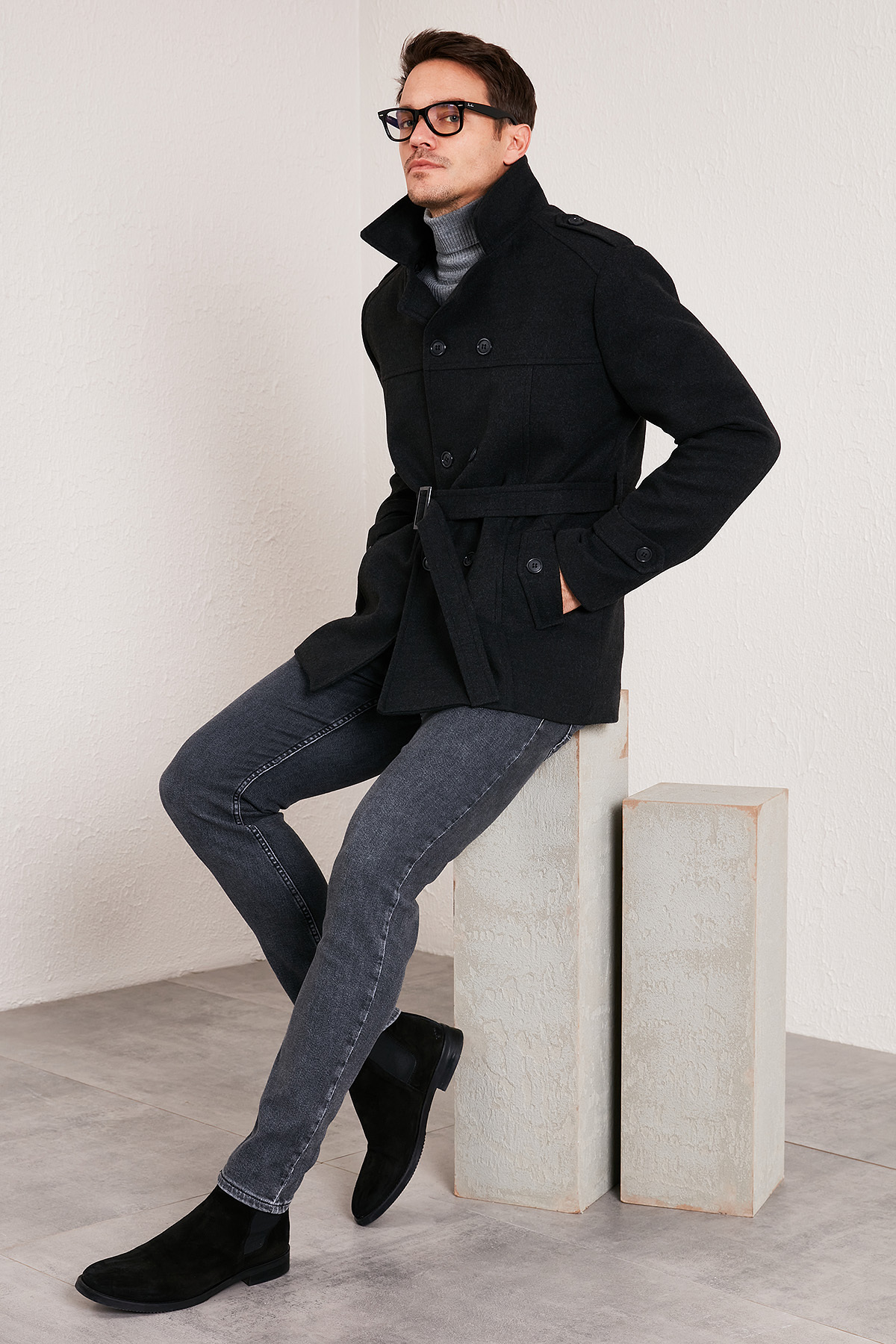 Buratti Slim Fit Cepli Pamuklu Kaşe Kaban Erkek KABAN 5841015 görsel 4