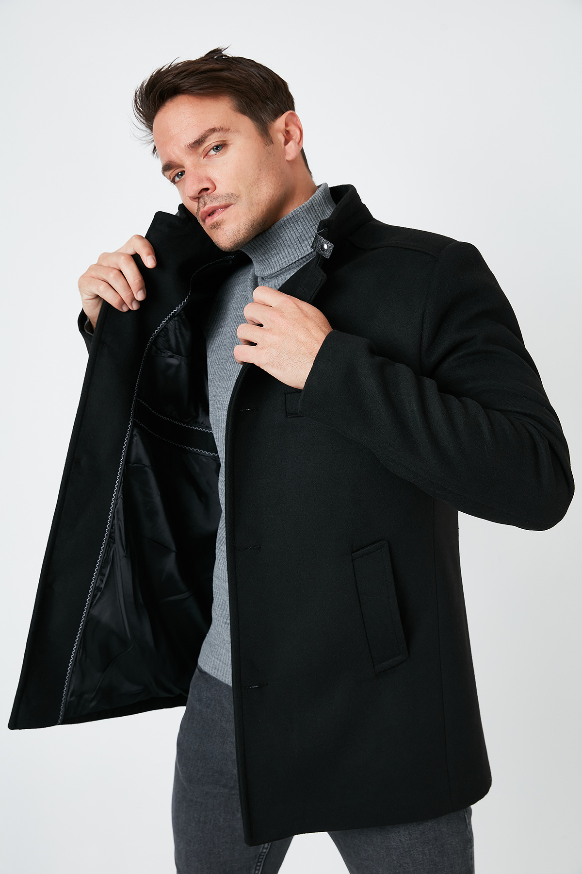 Buratti Slim Fit Pamuklu Kaşe Kaban Erkek KABAN 5841012 görsel 2