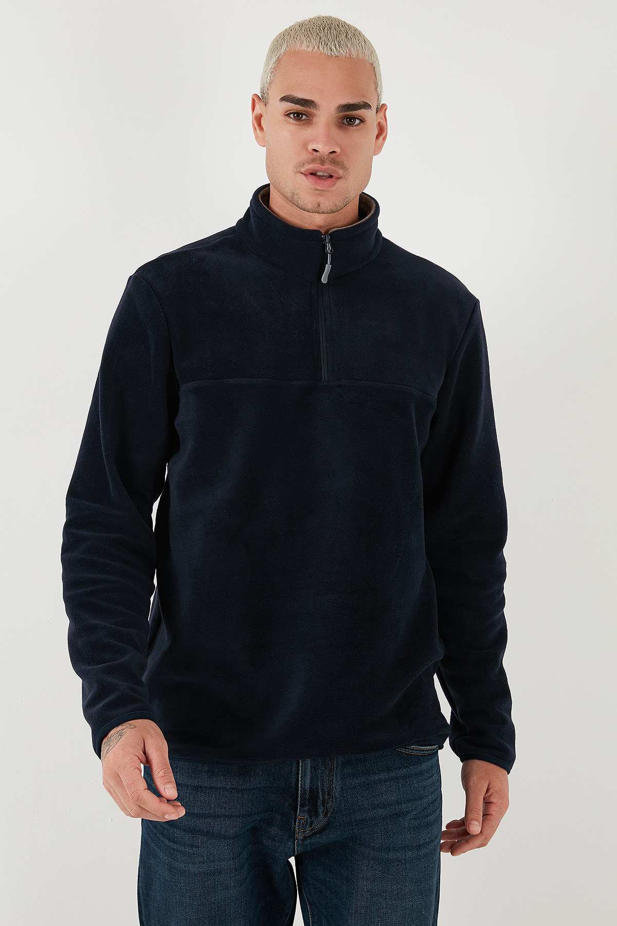 Slim Fit Anti-Pilling یقه خفاشی غیر کرکی POLAR مردانه پشمی مقاوم در برابر سرما — سرمه‌ای 5906001 — تصویر 3 از 3