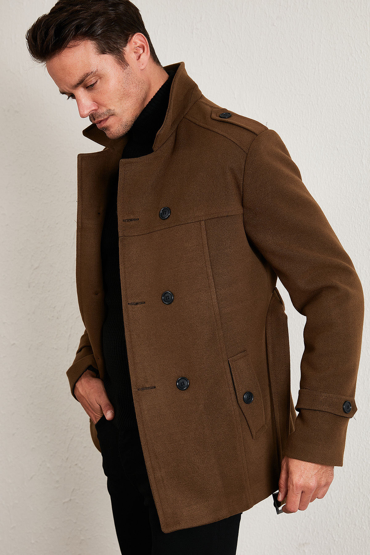 Buratti Slim Fit Cepli Pamuklu Kaşe Kaban Erkek KABAN 5841015 görsel 2