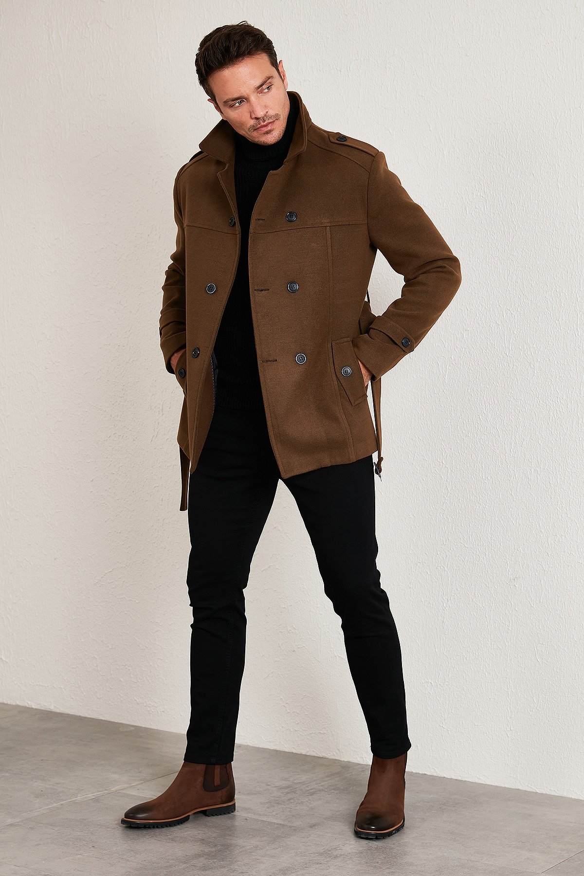 Buratti Slim Fit Cepli Pamuklu Kaşe Kaban Erkek KABAN 5841015 görsel 4