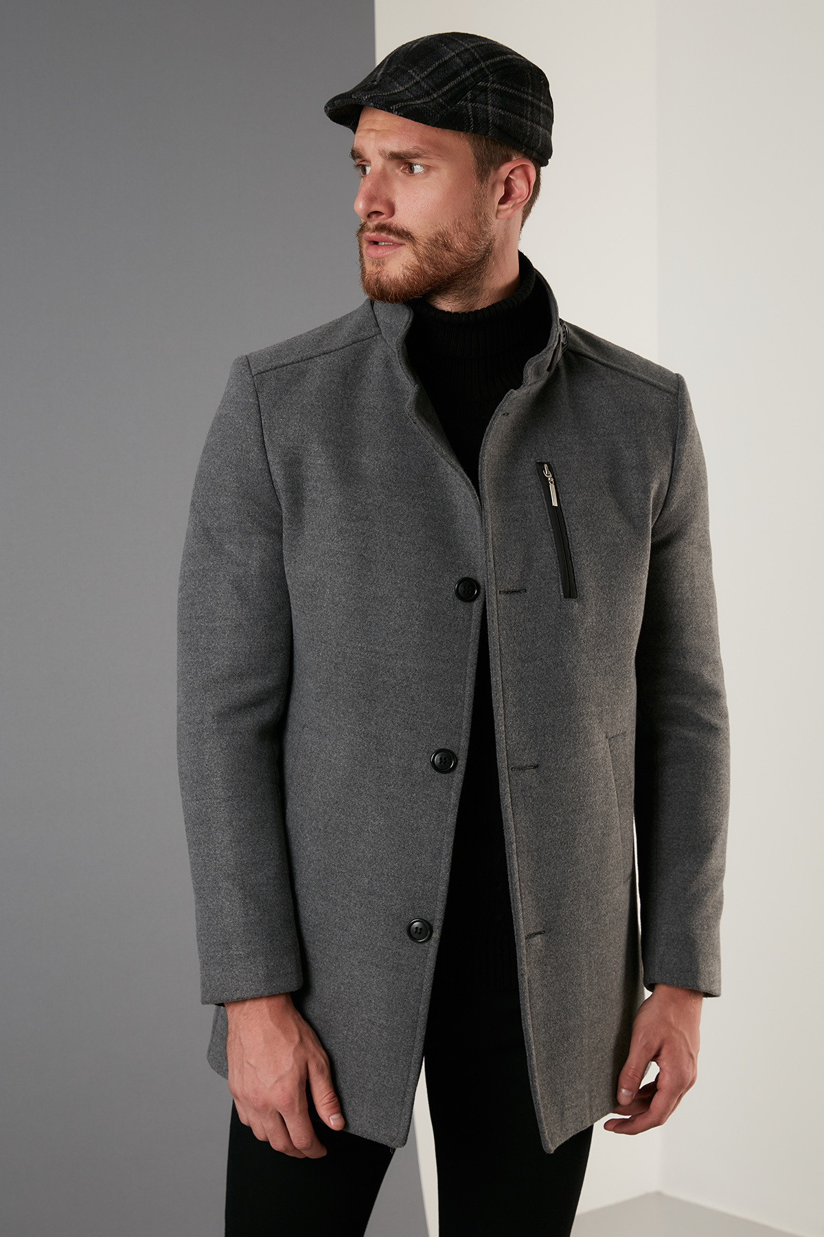 Buratti Relaxed Fit Düğmeli Dik Yaka Kaşe Kaban Erkek KABAN 5840099