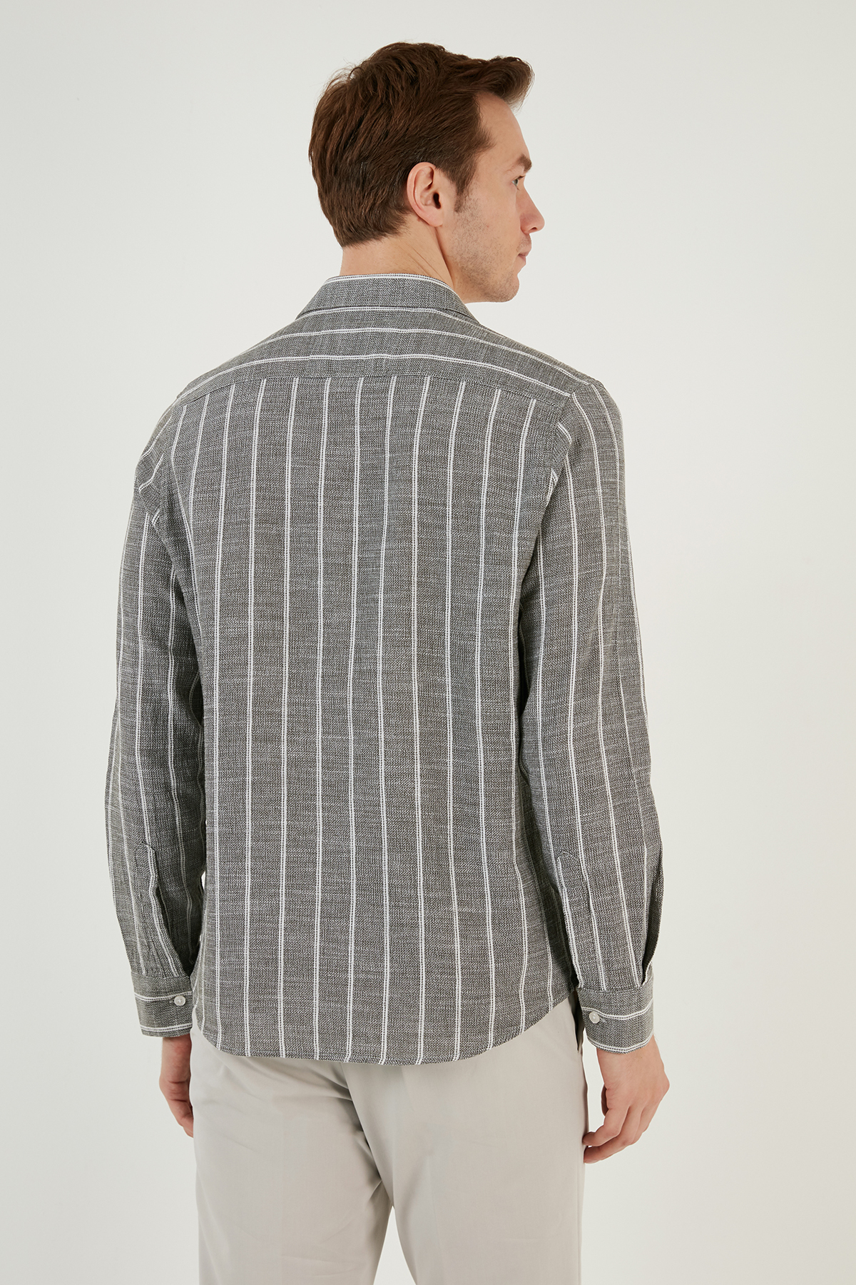 Buratti Pamuklu Çizgili Regular Fit Düğmeli Yaka Gömlek Erkek GÖMLEK CF21S112480 görsel 5