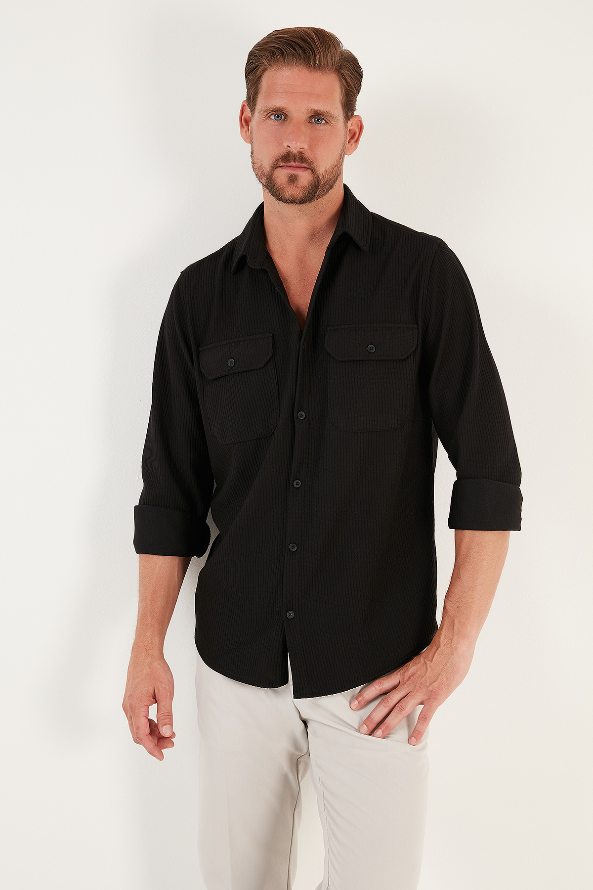 Buratti Çift Cepli Uzun Kollu Regular Fit Gömlek Erkek Gömlek Cf24w127221 görsel 6
