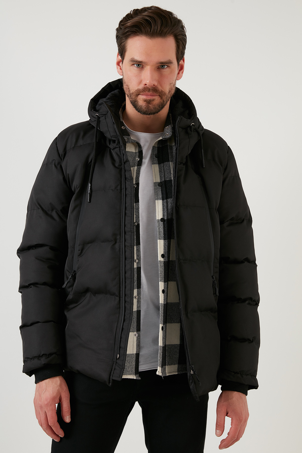 کاپشن مردانه کلاه دار ضد آب، ضد باد، ضد سرما، مدل Slim Fit 5717101 — مشکی — تصویر 8 از 8