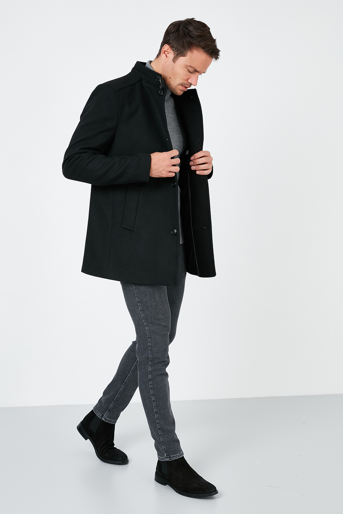 Buratti Slim Fit Pamuklu Kaşe Kaban Erkek KABAN 5841012 görsel 7
