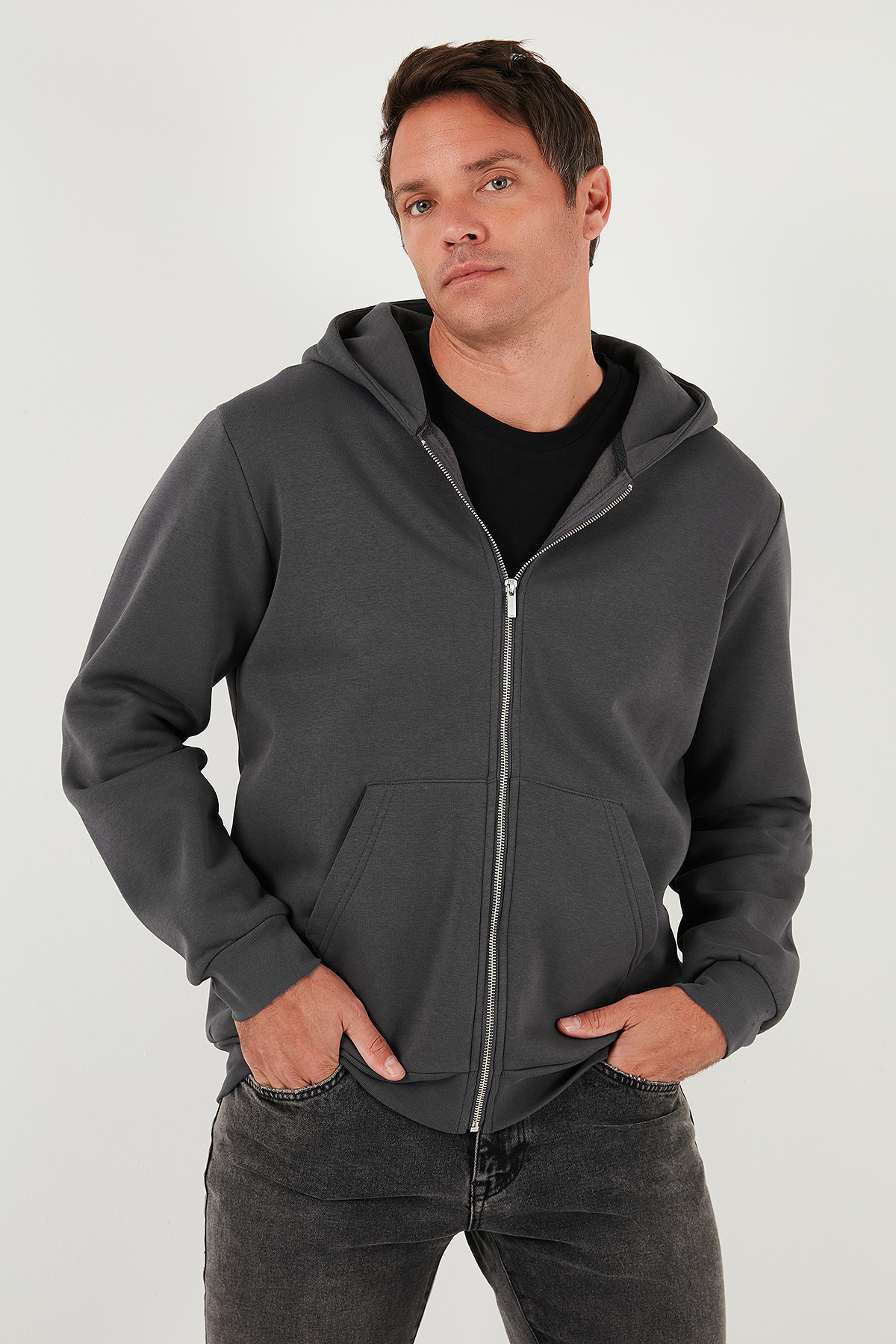 Buratti Regular Fit Kapüşonlu Fermuarlı İçi Tüylü Yumuşak Şardonlu Kışlık Sweat Erkek SWEAT 5905340 görsel 6