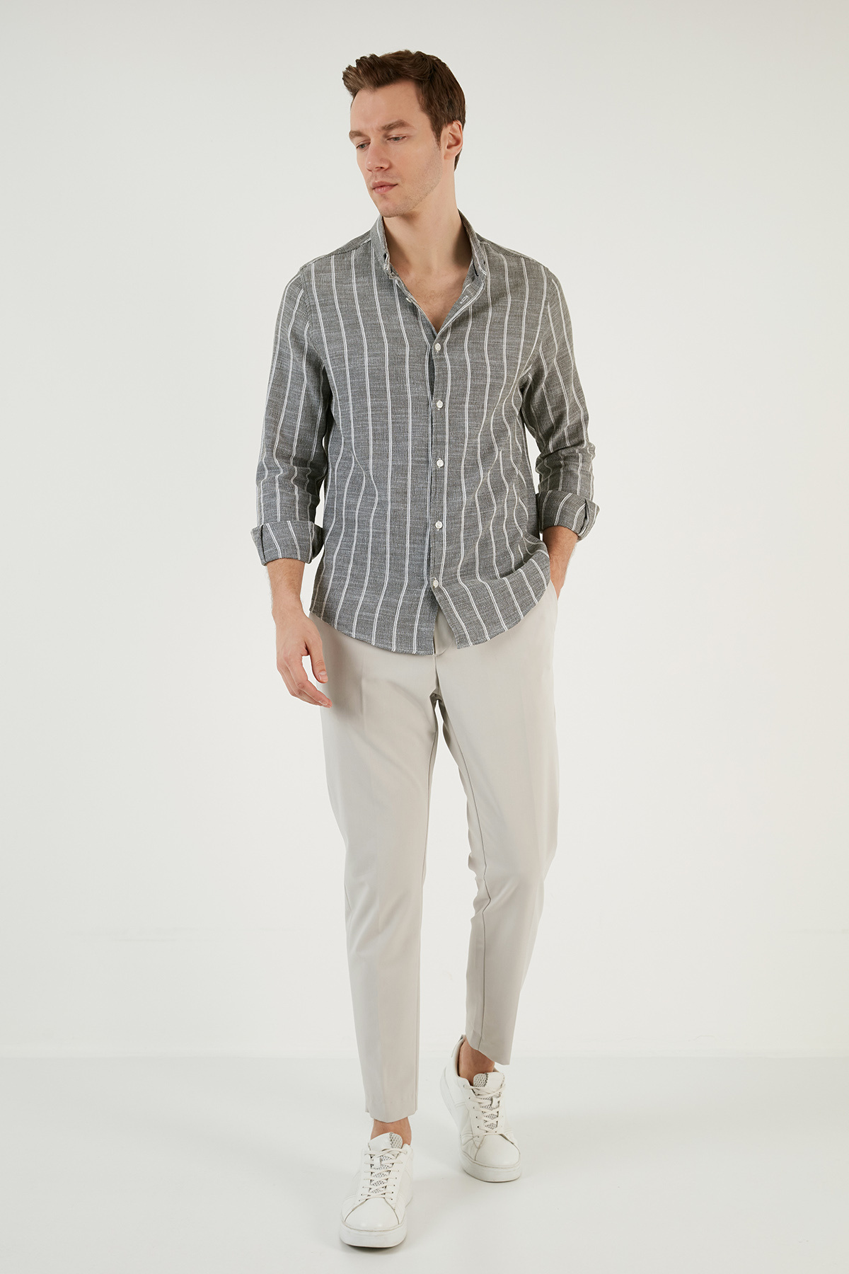 Buratti Pamuklu Çizgili Regular Fit Düğmeli Yaka Gömlek Erkek GÖMLEK CF21S112480 görsel 4