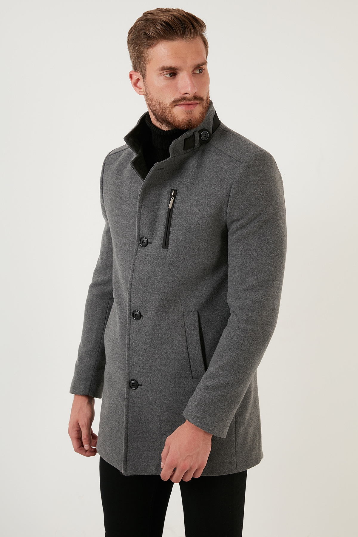 Buratti Relaxed Fit Düğmeli Dik Yaka Kaşe Kaban Erkek KABAN 5840099 görsel 4