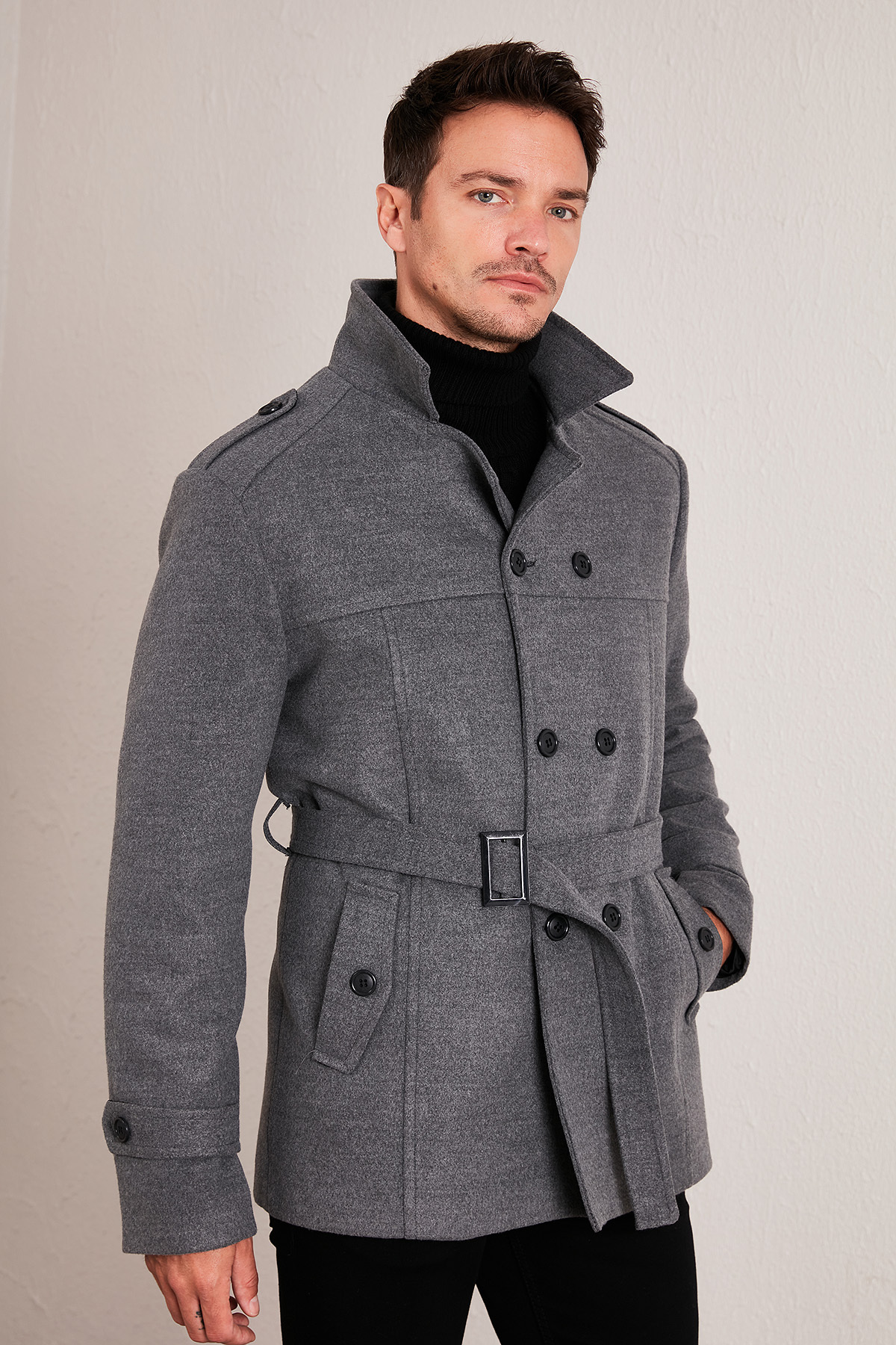 Buratti Slim Fit Cepli Pamuklu Kaşe Kaban Erkek KABAN 5841015 görsel 3