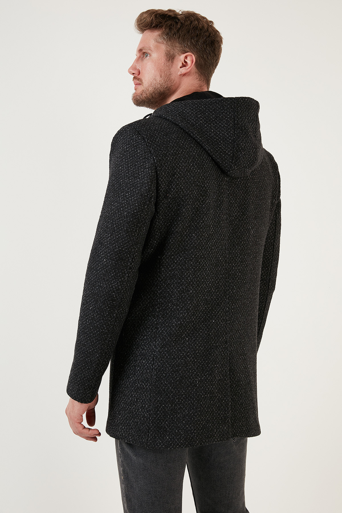 Çıkarılabilir Kapüşonlu Kırçıllı Slim Fit Kaşe Kaban Erkek KABAN 5841013 — خاکستری — تصویر 7 از 7
