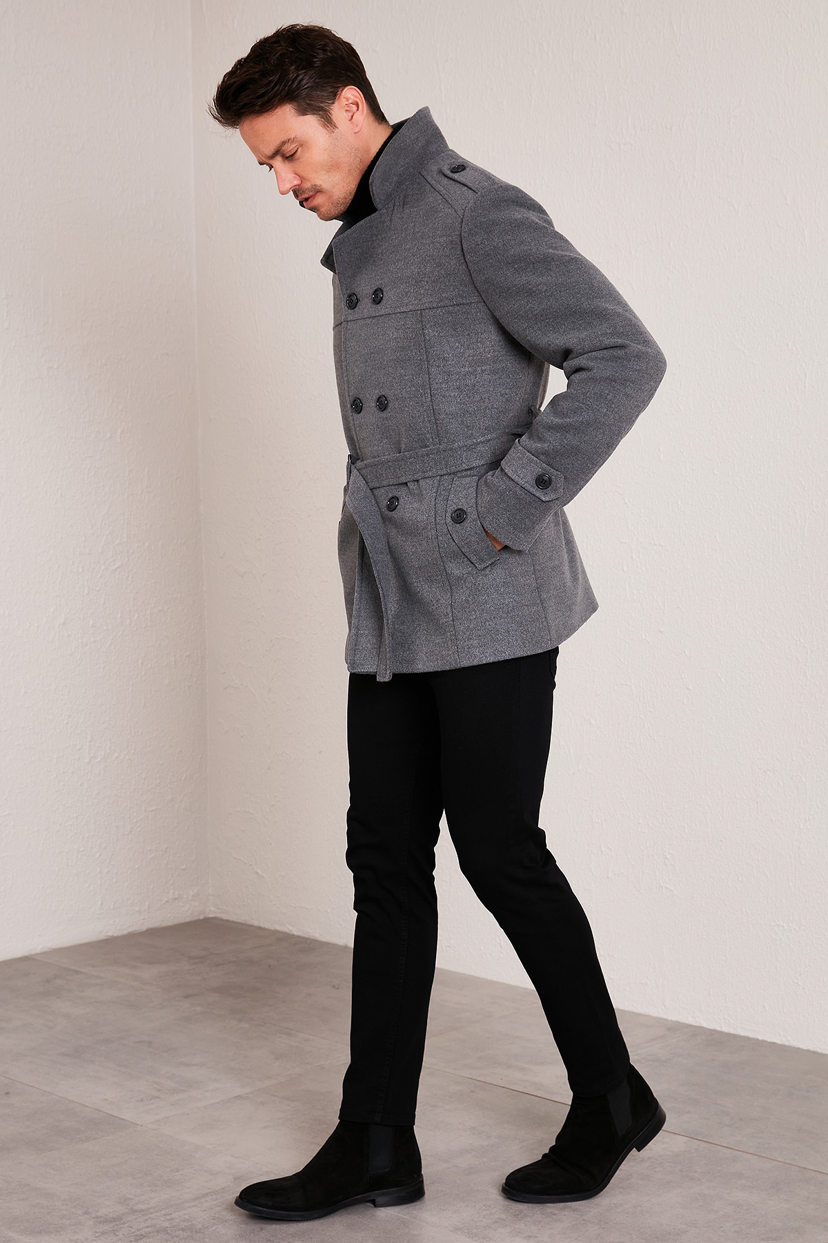 Buratti Slim Fit Cepli Pamuklu Kaşe Kaban Erkek KABAN 5841015 görsel 2