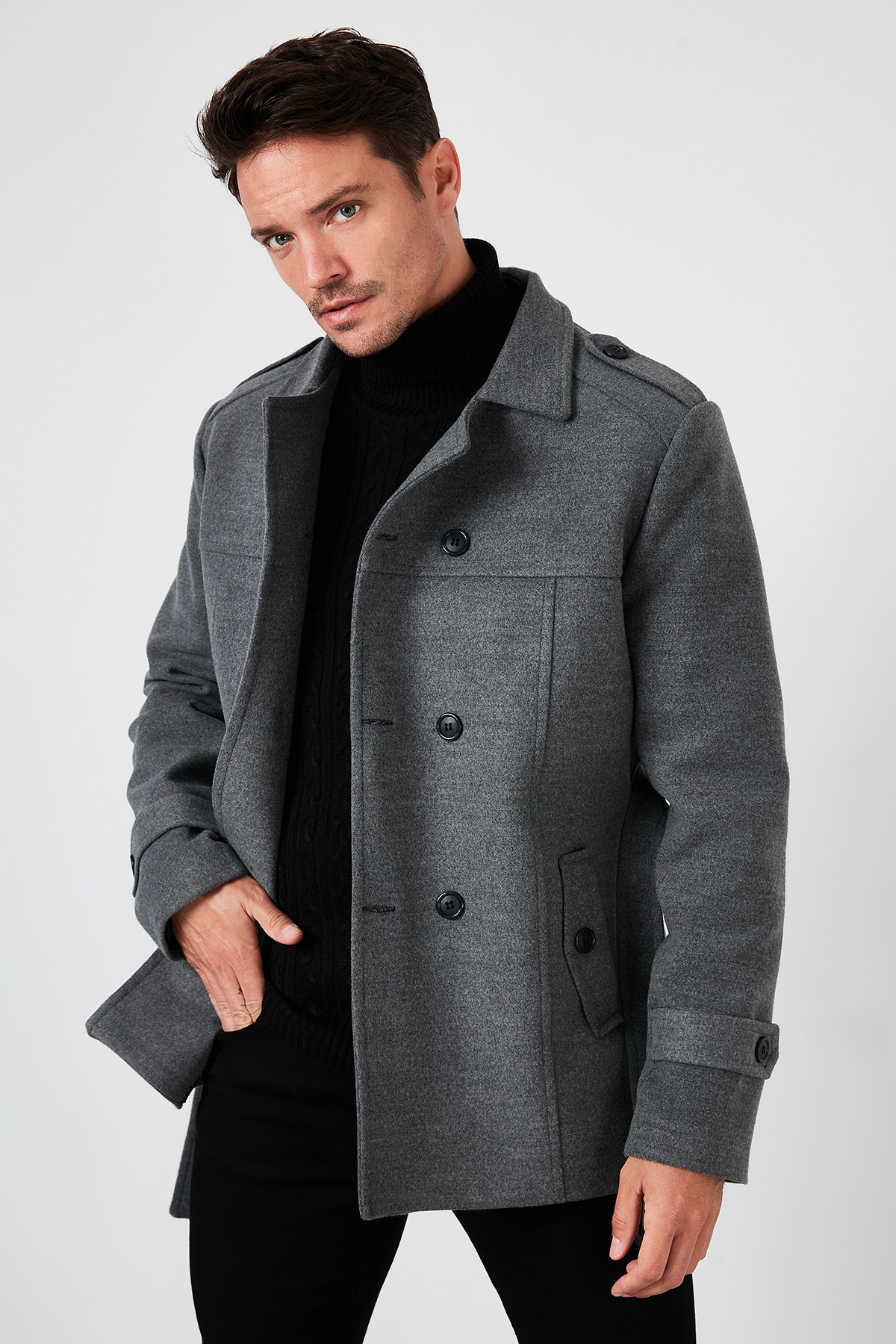 Buratti Slim Fit Cepli Pamuklu Kaşe Kaban Erkek KABAN 5841015 görsel 4