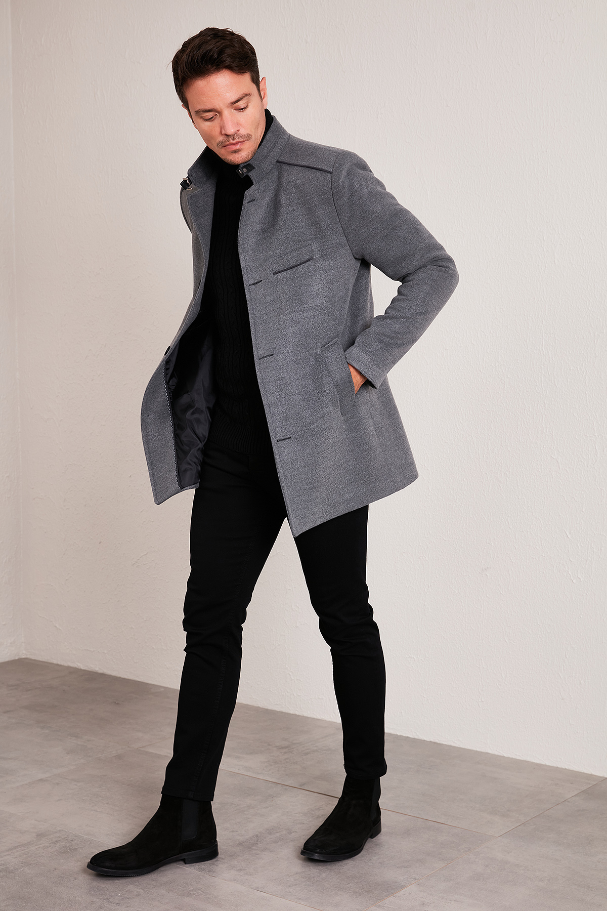Buratti Slim Fit Pamuklu Kaşe Kaban Erkek KABAN 5841012 görsel 3