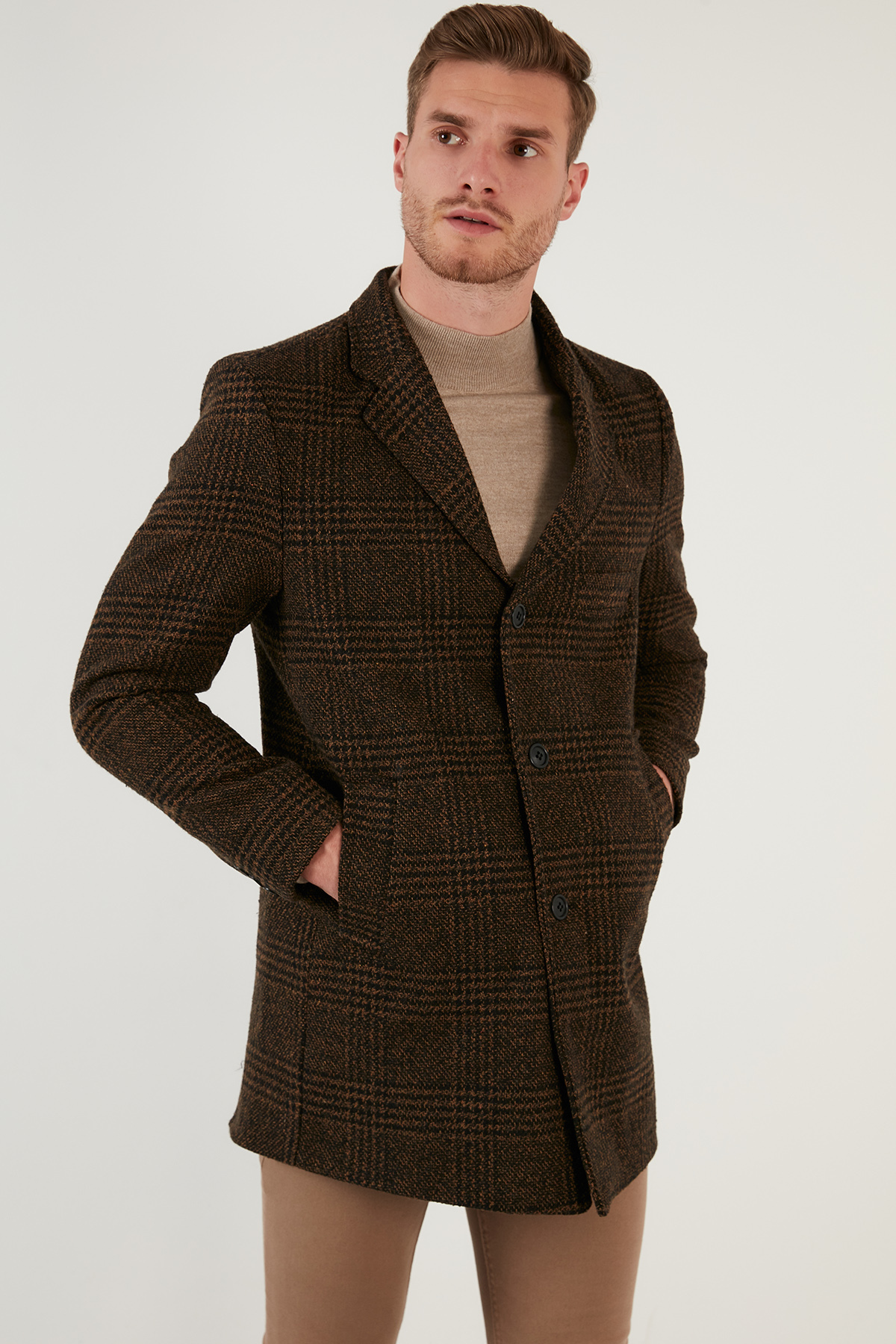 Slim Fit Slim Fit Single Vent کت تک دکمه کت ترمه مردانه 5840098 — قهوه‌ای — تصویر 2 از 5