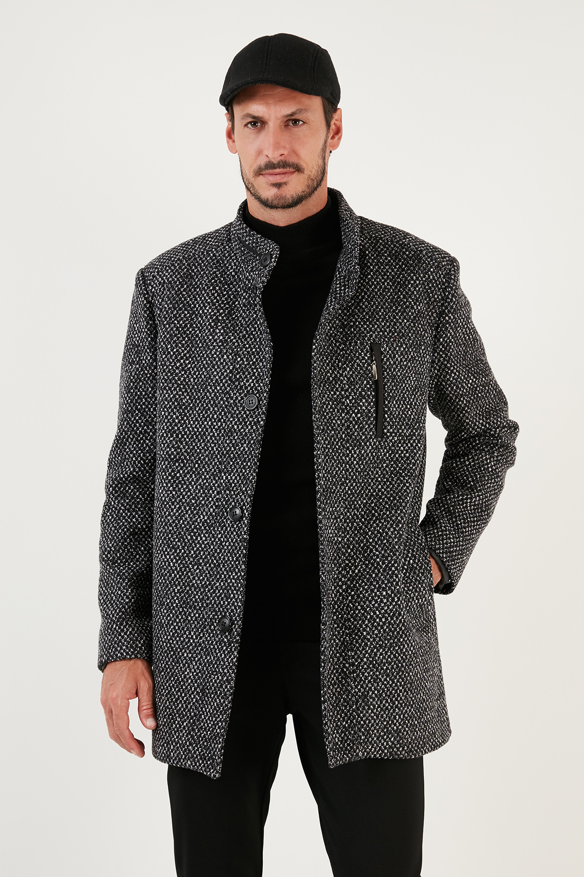 Buratti Düğmeli Dik Yaka Kırçıllı Slim Fit Kaşe Kaban Erkek KABAN 5841016 görsel 3