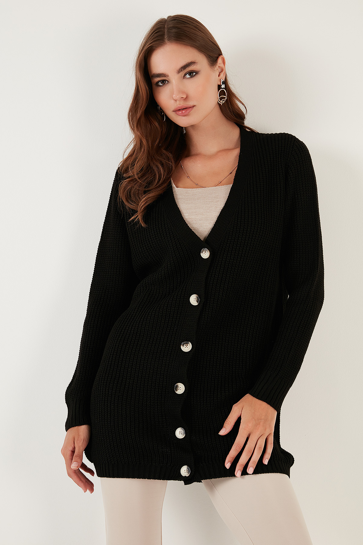 Lela % 100 Akrilik Triko Örme Uzun Hırka Hırka 4615044 görsel 2