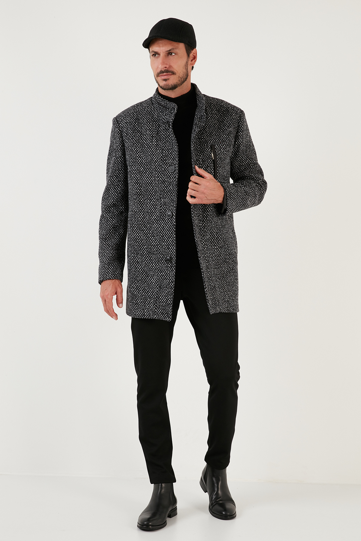 Buratti Düğmeli Dik Yaka Kırçıllı Slim Fit Kaşe Kaban Erkek KABAN 5841016