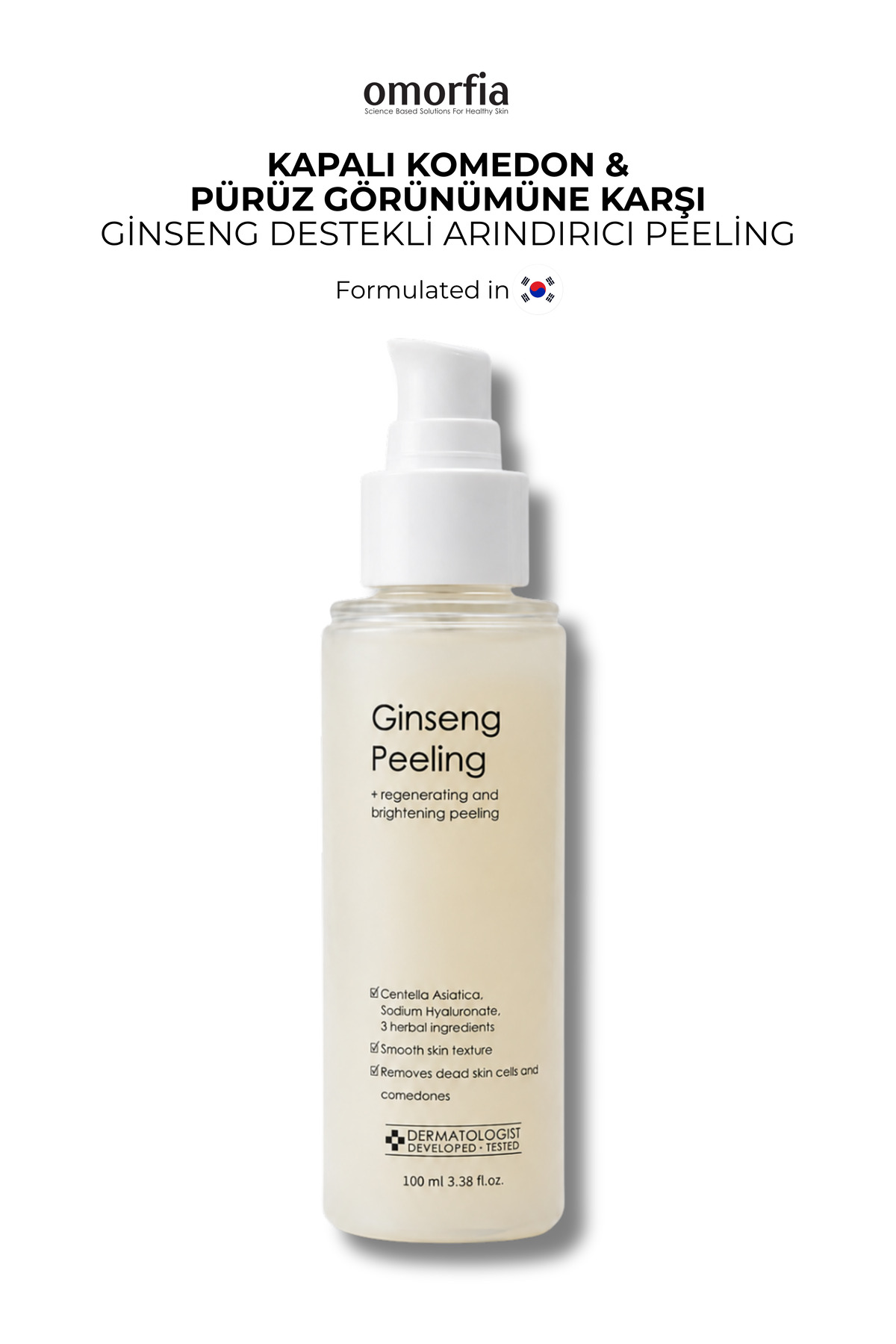 OMORFİA Kırmızı Kore Ginseng Özlü Anında Ölü Derilerden Arındıran, Yenileyici Aydınlatıcı Peeling 100 ml — 8683498414294