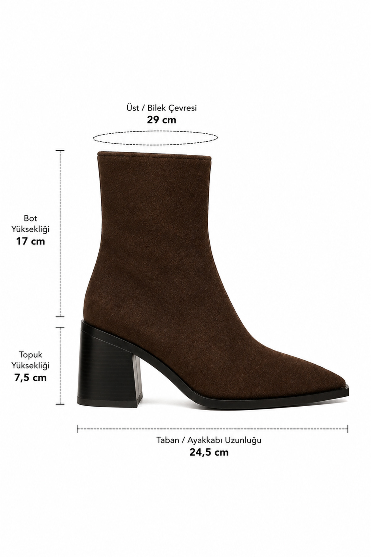Best Cover ELENA Kadın Acı Kahve Süet Sivri Küt Kesim Burun Fermuarlı 7,5 Cm Kalın Topuklu Bot Bootie görsel 7