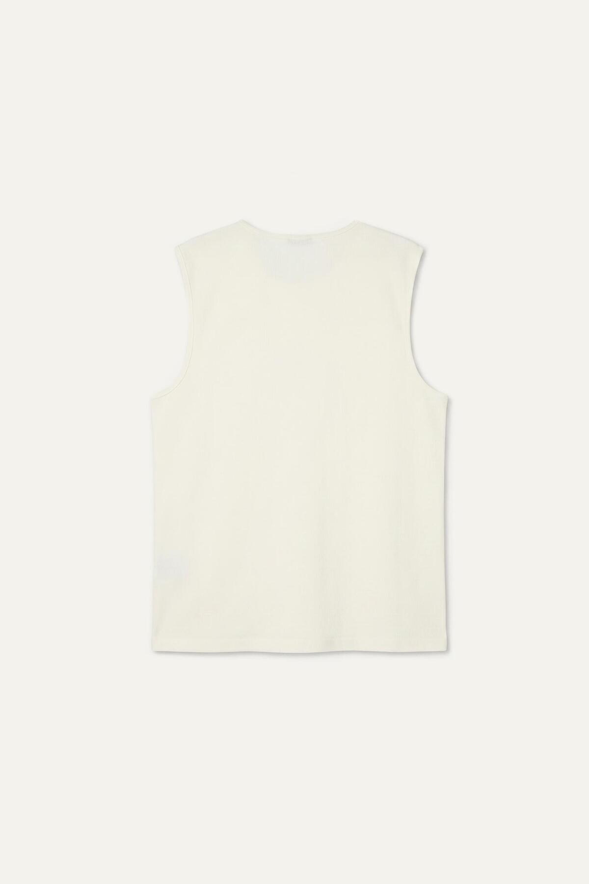 DeFacto %100 Pamuk Regular Fit Bisiklet Yaka Ekru Atlet H7131AX26SM görsel 8