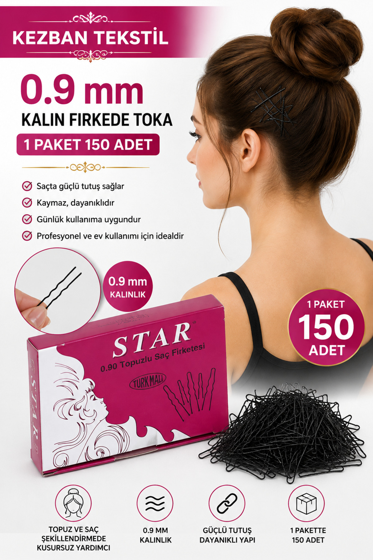 Star 0.90 Kalın Topuzlu Saç Filketesi - 150 Adet