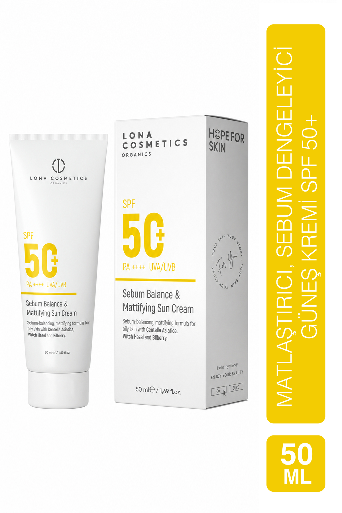 Lona Cosmetics Yağlı ve Karma Ciltler İçin Matlaştırıcı SPF 50 Güneş Kremi 50 ml — LONA-SPF50-MAT-50ML
