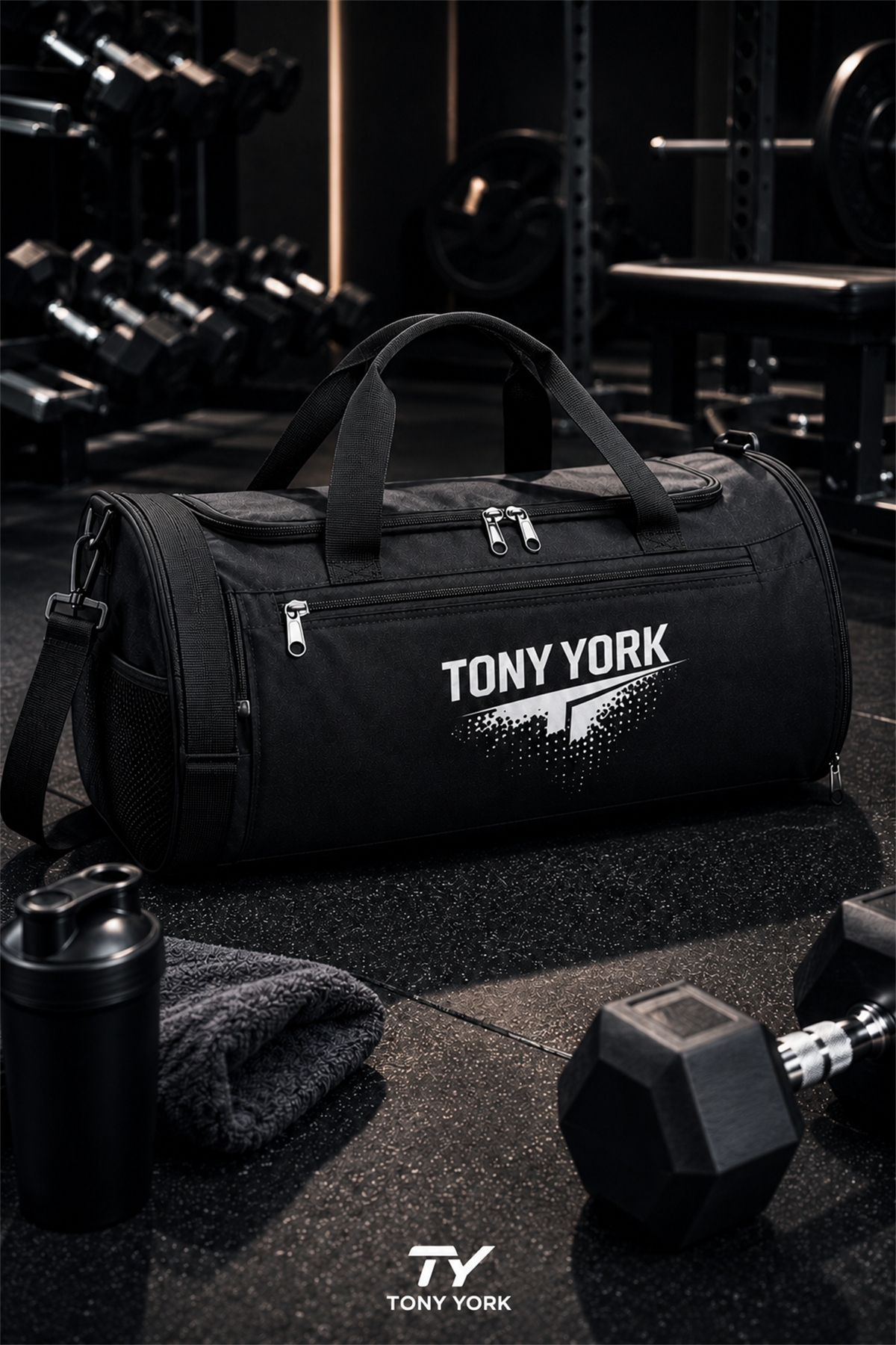 Tony York Unisex Geniş Hacimli Konfor Modeli Ayakkabı Bölmeli Önü Cepli Su Geçirmez 3 Gözlü Ayarlanabilir ve Çıkarılabilir Omuz Askılı Gym Seyahat Antrenman Fitness El ve Omuzda Kullanım Siyah Spor Çantası görsel 7